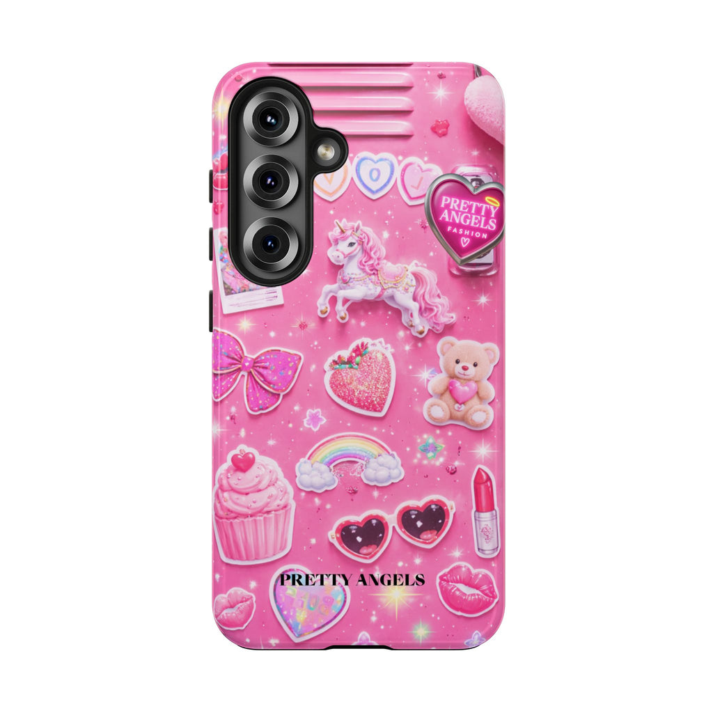 Girly Pink Locker Nostalgia with Hearts & Teddy Bear Tough Phone Case