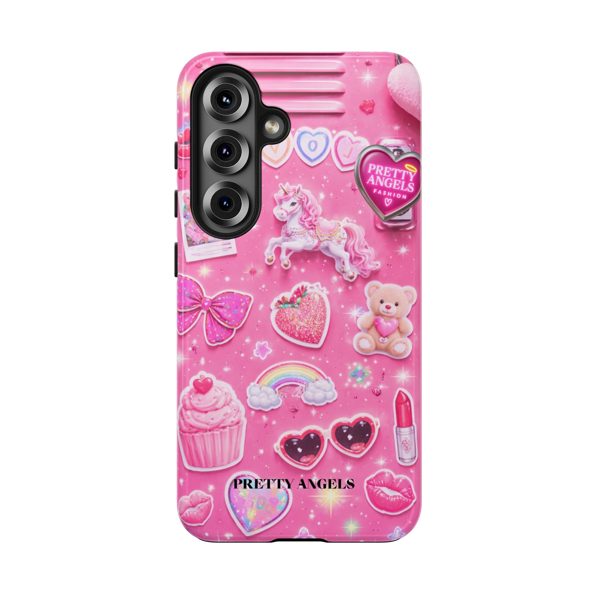 Girly Pink Locker Nostalgia with Hearts & Teddy Bear Tough Phone Case