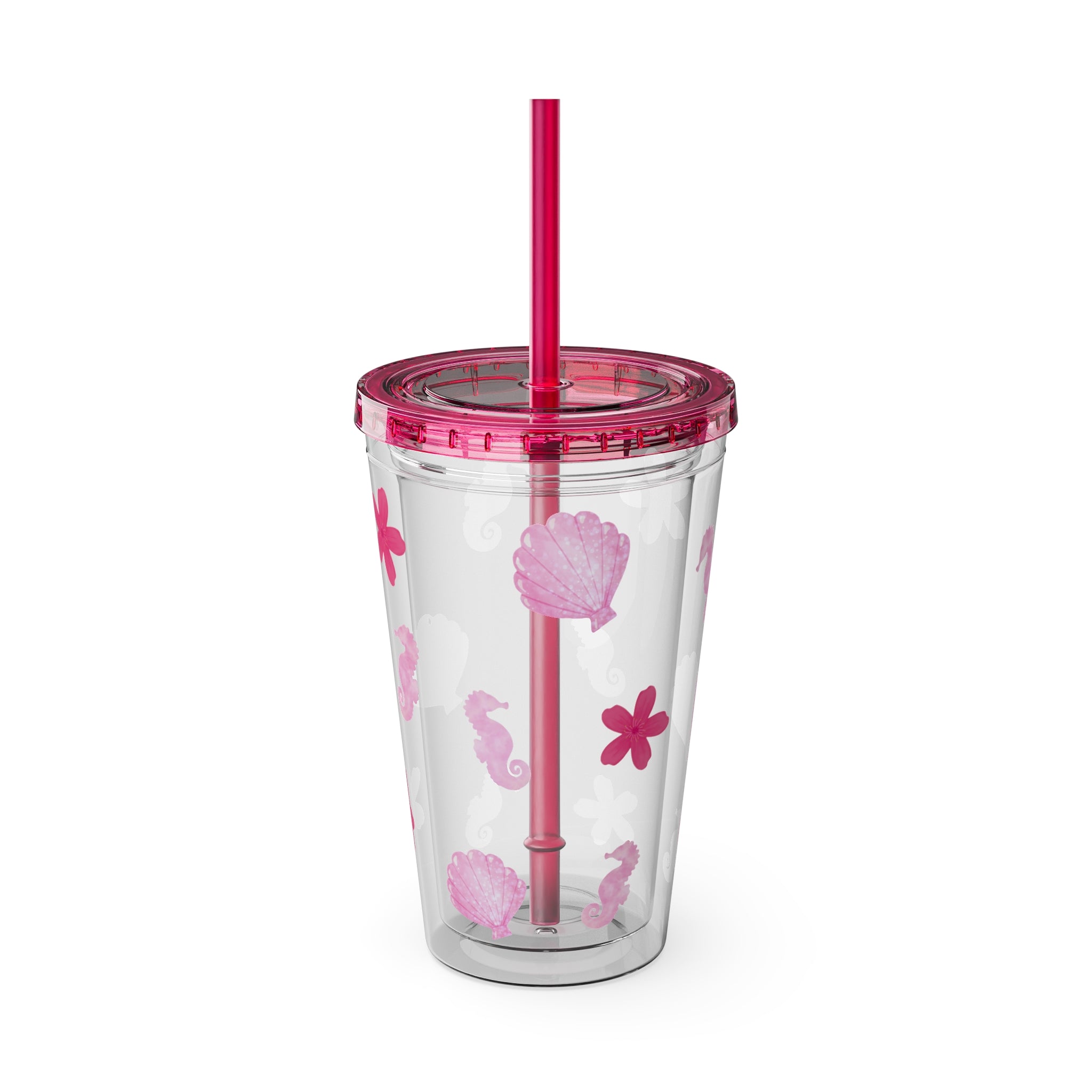 Pink Dream Clear Tumbler – 16oz Acrylic Cup with Flexible Straw – Aesthetic Reusable Tumbler for Iced Drinks, Rich Girls & Summer Baddies