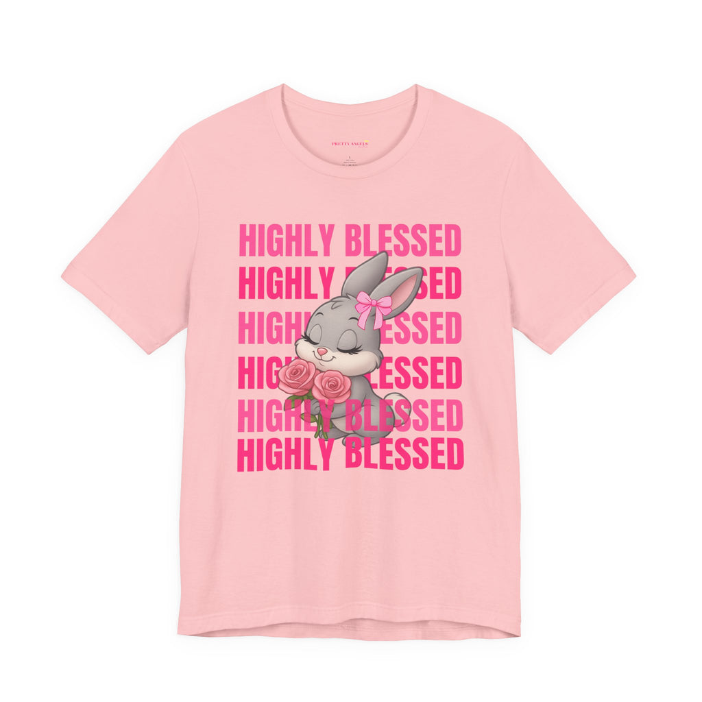 Highly Blessed Bunny T-Shirt – Cute Aesthetic Bunny Tee for Girls | Pink Roses Retro Graphic Shirt | Blessed Girly Tee | Soft Cotton DTF Print
