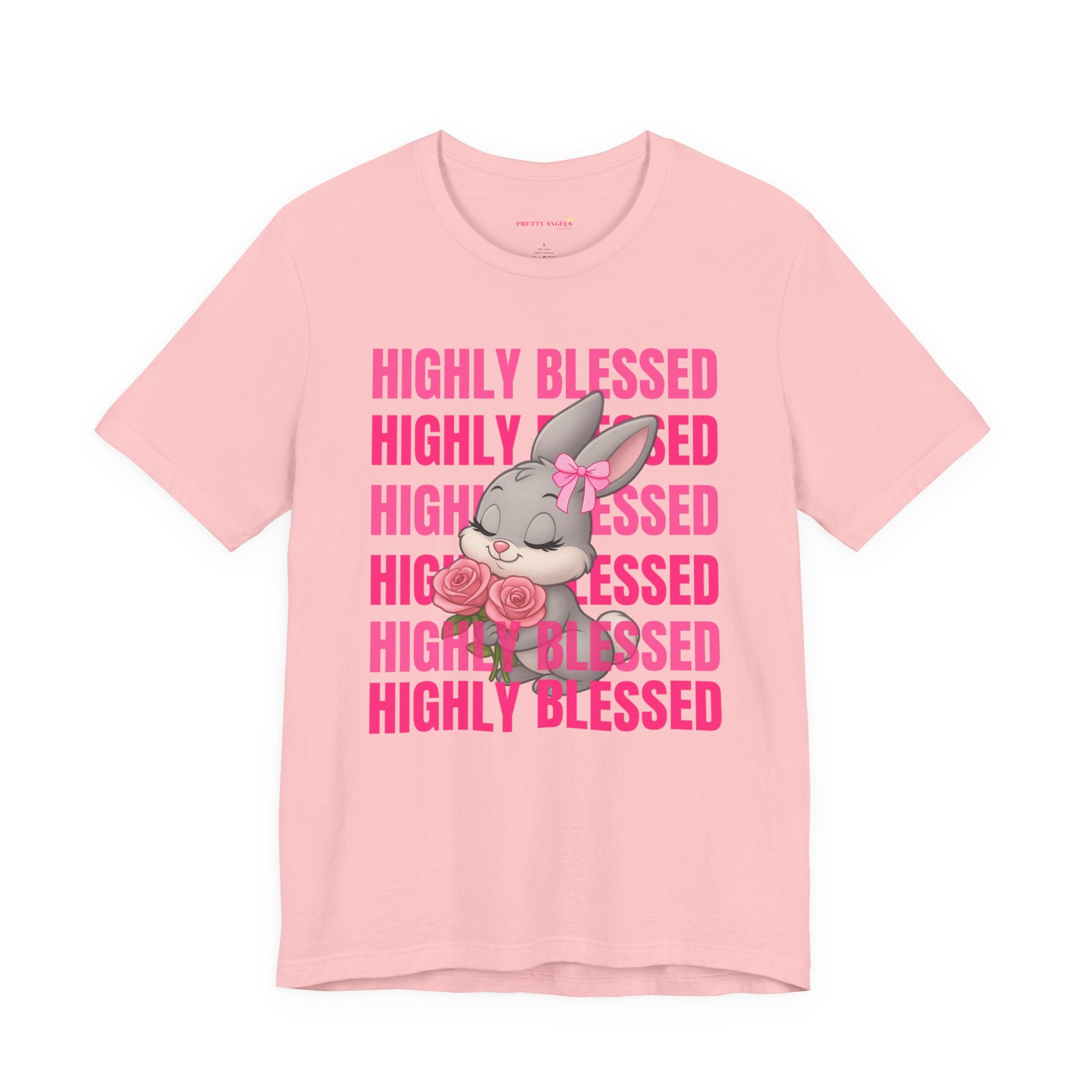 Highly Blessed Bunny T-Shirt – Cute Aesthetic Bunny Tee for Girls | Pink Roses Retro Graphic Shirt | Blessed Girly Tee | Soft Cotton DTF Print