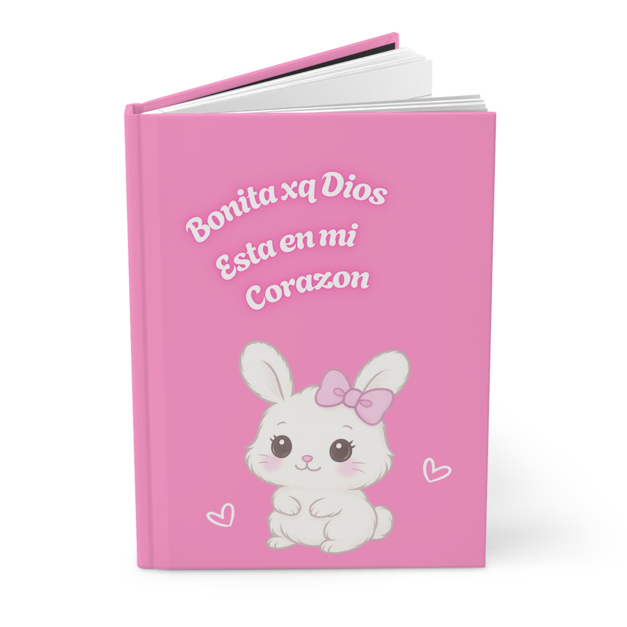“Bonita xq Dios Esta en mi Corazon” Pink Bunny Hardcover Notebook - Faith-Inspired Journal for Pretty Girls, 150 Lined Pages, Cute & Aesthetic Stationary