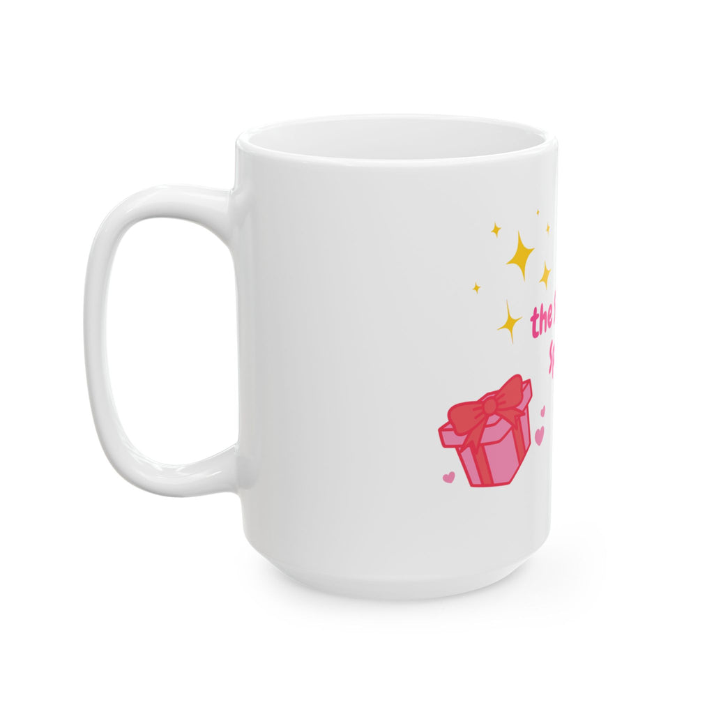 ‘Tis the Season to Sparkle™ Mug – Cute Girly Christmas Mug with Pink Present, Gingerbread, Candy Cane & Sparkles – Rich Girl Holiday Coffee Cup