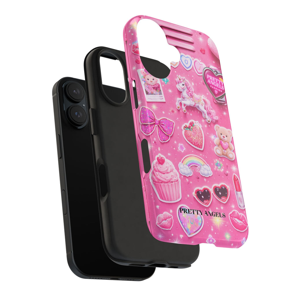 Girly Pink Locker Nostalgia with Hearts & Teddy Bear Tough Phone Case