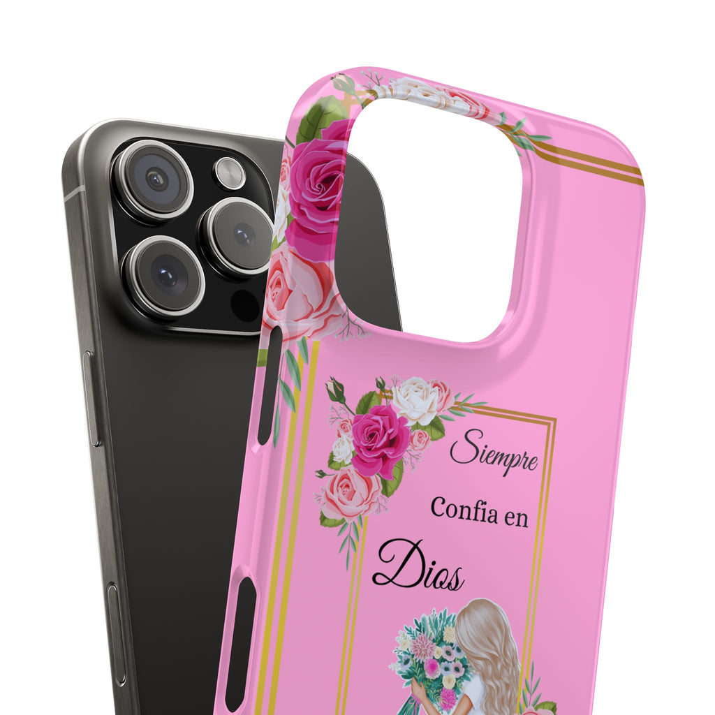 “Siempre Confia en Dios Pink Phone Case - Slim Lightweight Protective Cover with Roses, Barbie-Style Doll & Faith-Based Aesthetic”