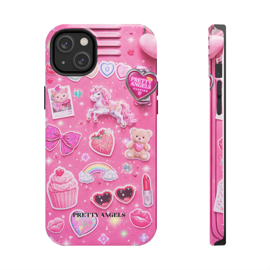 Girly Pink Locker Nostalgia with Hearts & Teddy Bear Tough Phone Case