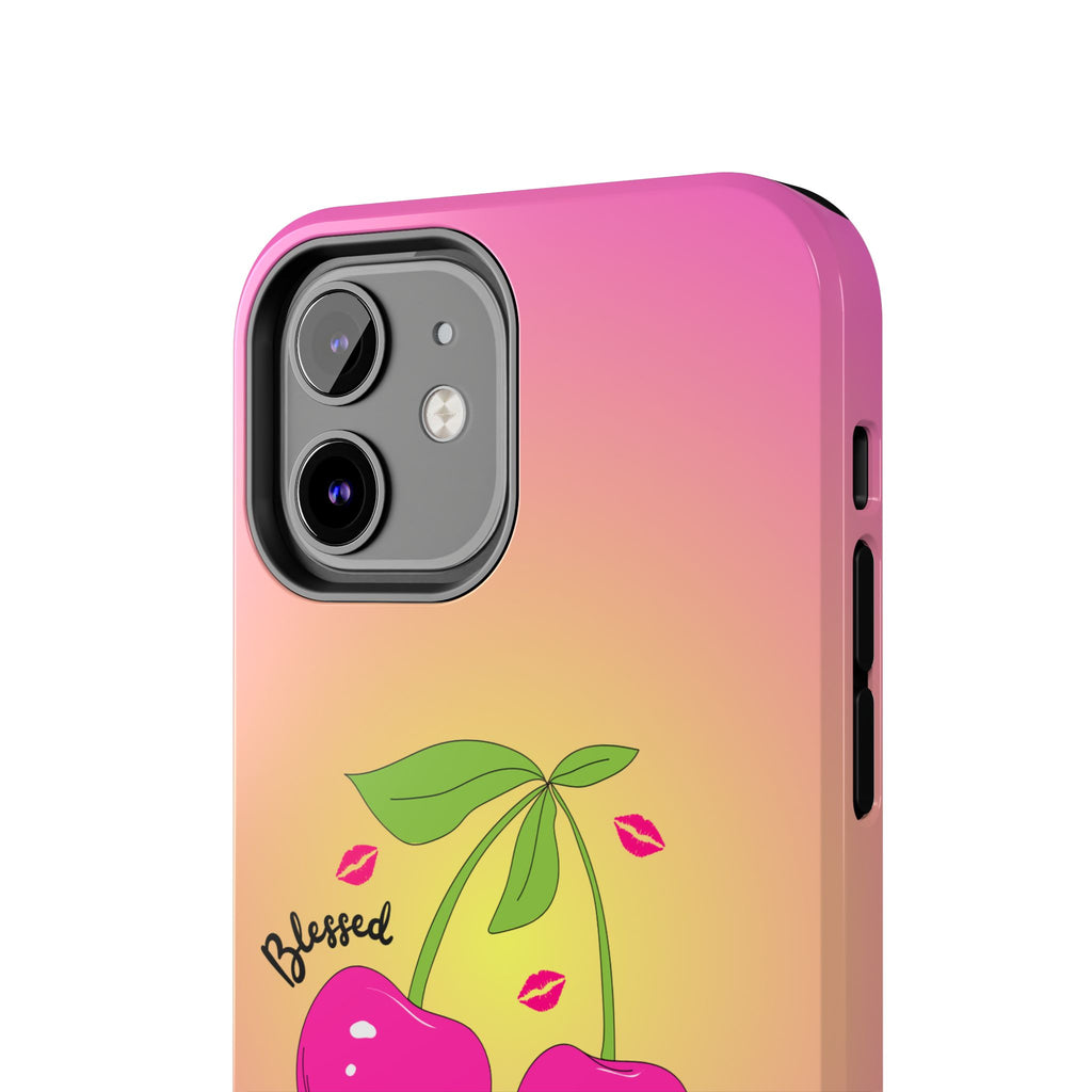 Blessed Baby Sunset Cherry Phone Case — Cute Hot Pink Cherry & Kisses