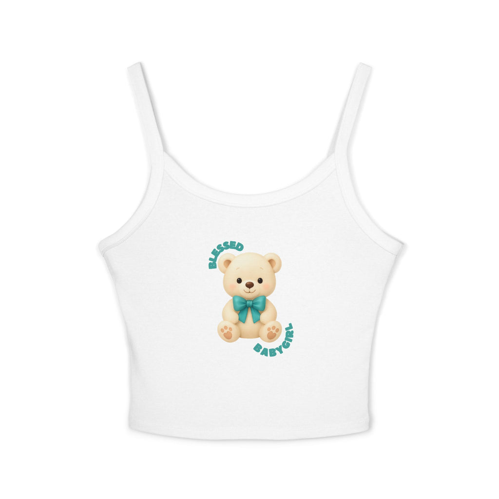 Blessed Babygirl™ Teddy Tank Top – Thick Strap Aesthetic Girly Top | Soft Luxury Airlume Cotton Blend | Pretty Blue Teddy Bow Graphic