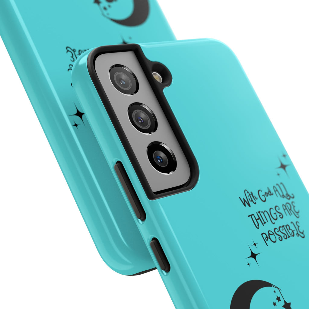 “With God All Things Are Possible” Teal Fairy Moon Tough Phone Case