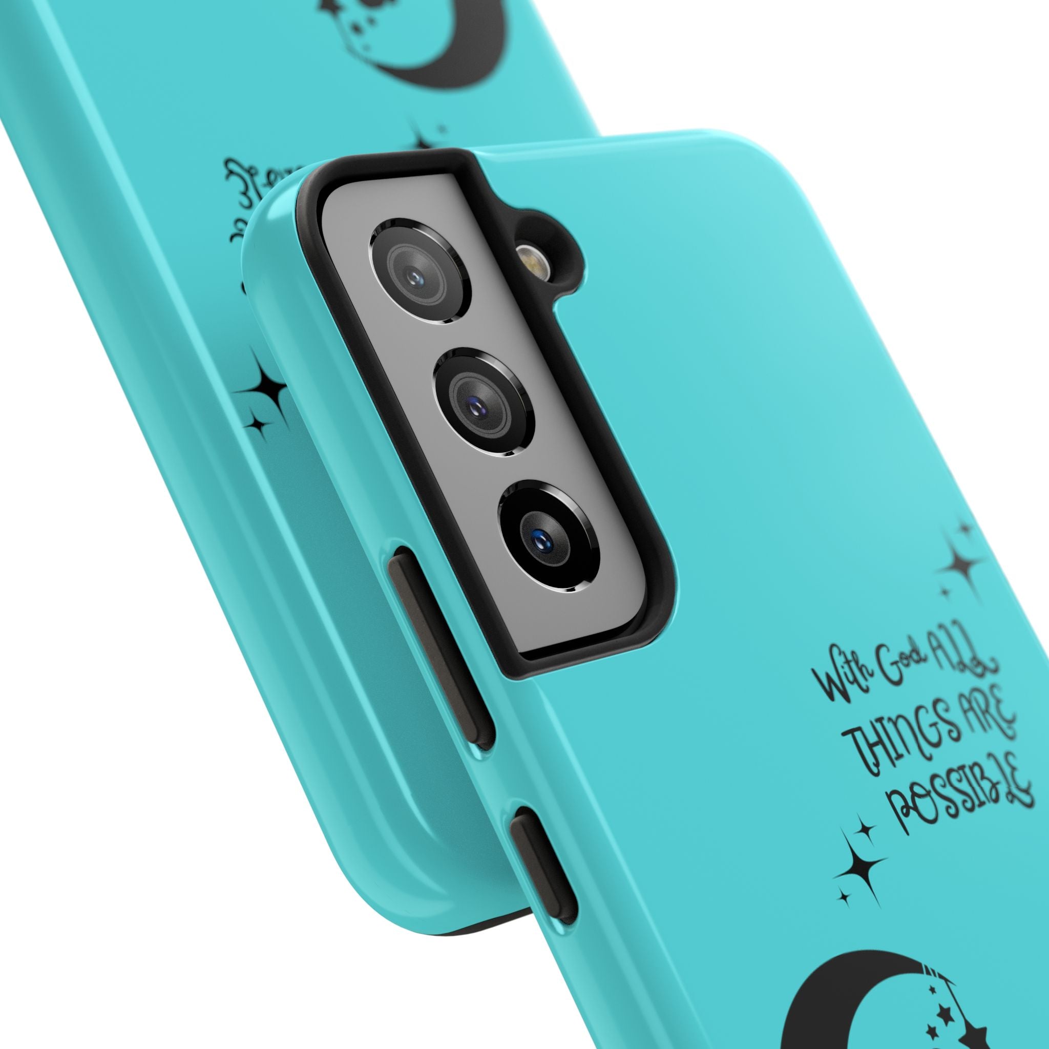 “With God All Things Are Possible” Teal Fairy Moon Tough Phone Case