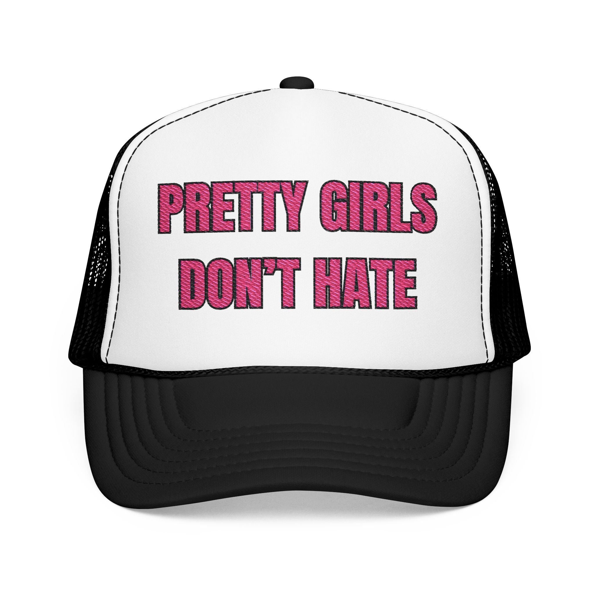“PRETTY GIRLS DON’T HATE” Pink Trucker Hat – Barbiecore Baddie Aesthetic | Adjustable Snapback | Y2K Rich Girl Energy