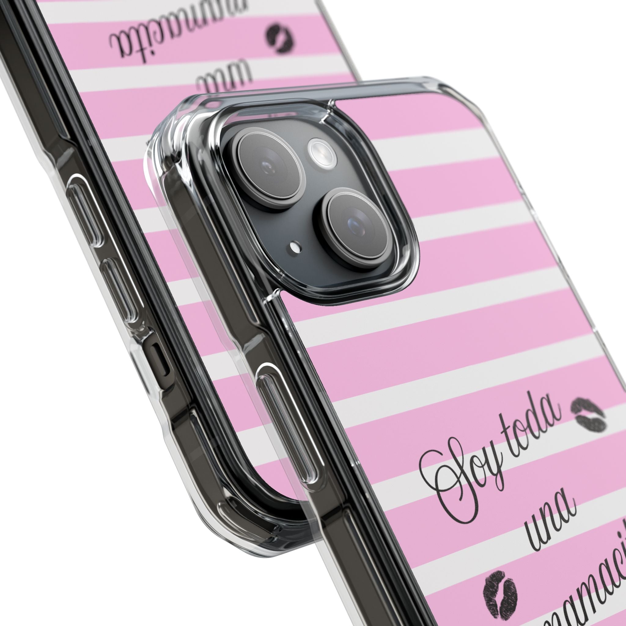 “Soy Toda Una Mamacita” MagSafe Clear Phone Case - Pink & White Striped | Latina Baddie Magnetic Impact Cover