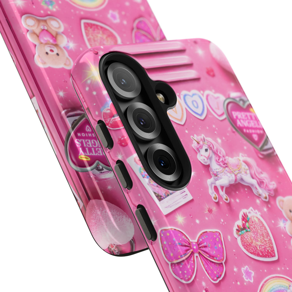 Girly Pink Locker Nostalgia with Hearts & Teddy Bear Tough Phone Case