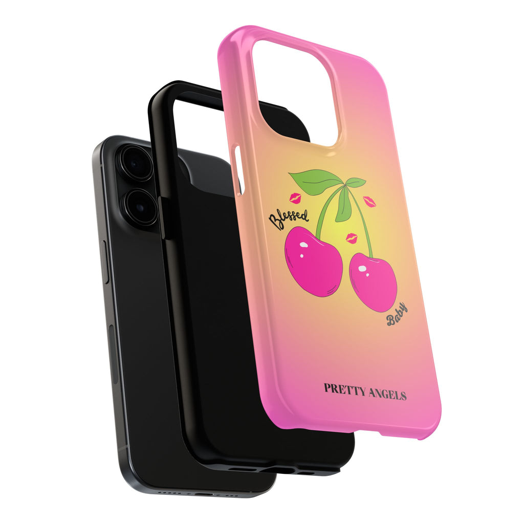 Blessed Baby Sunset Cherry Phone Case — Cute Hot Pink Cherry & Kisses