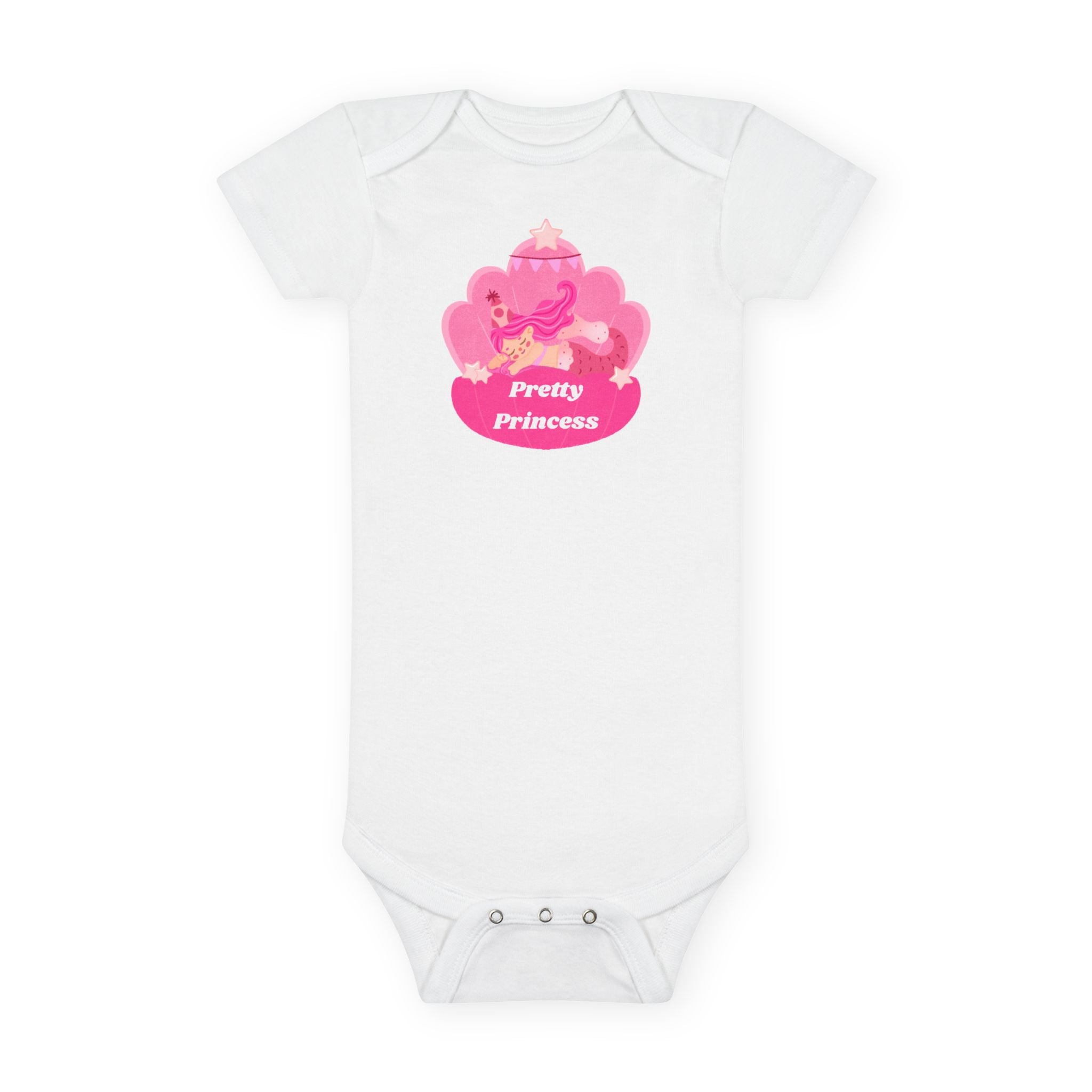 “Sleeping Mermaid Baby Girl Onesie – ‘Pretty Princess’ in Pink Seashell | Gerber® Organic Bodysuit – Luxury Baby Shower Gift for Girl Moms”
