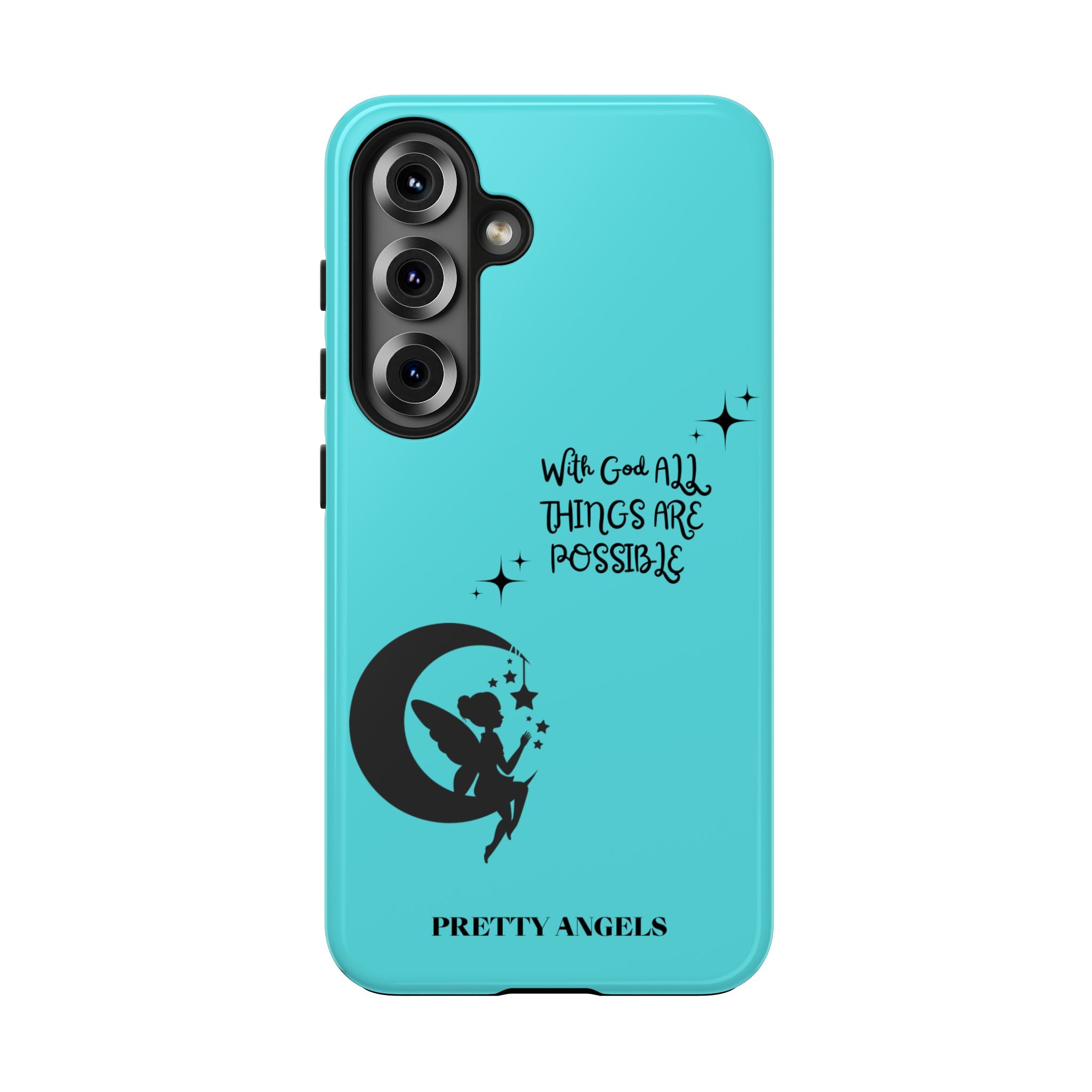 “With God All Things Are Possible” Teal Fairy Moon Tough Phone Case