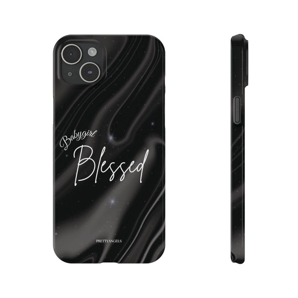 Blessed Babygirl Black Luxe Phone Case - Slim Lightweight & Protective for Rich Feminine Aesthetic Girls