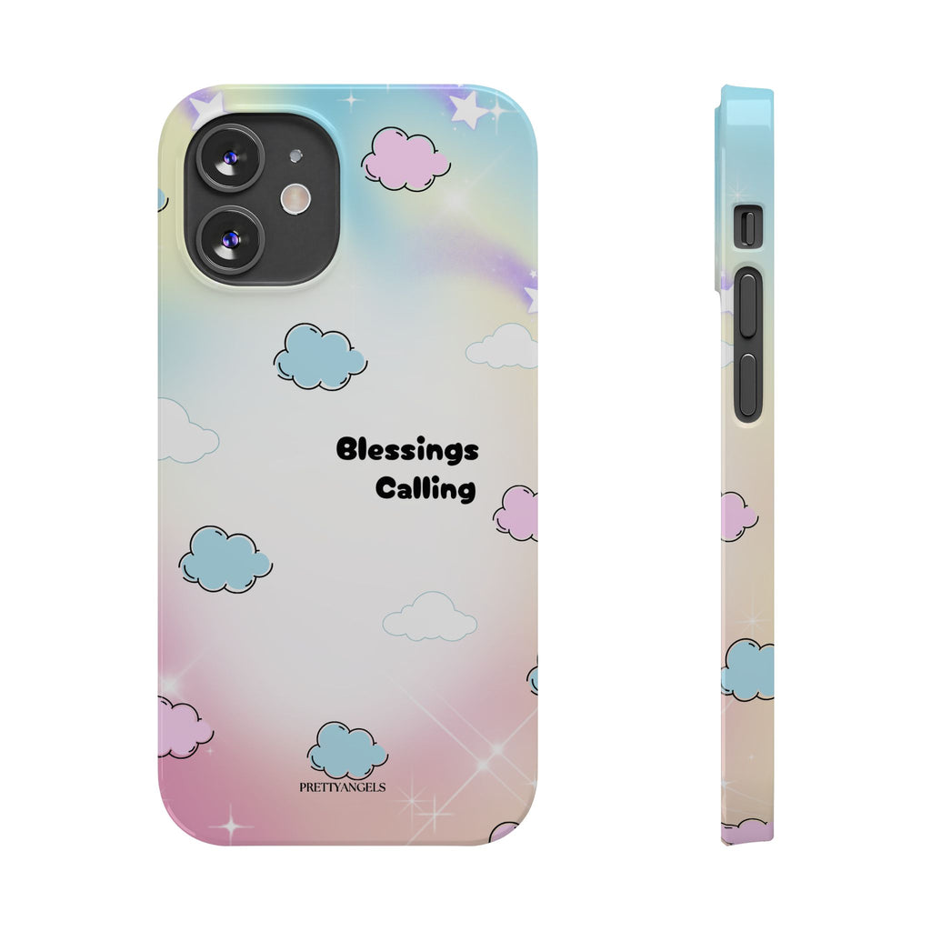 ‘Blessings Calling' Phone Case – Slim Lightweight Ombré Cover with Magical Pastel Clouds for Girly Girls & Faith-Filled Baddies - Cute Cloud Aesthetic, Phone Accessories, Gift for Friends, Pastel Theme Vibes, Cozy Magical Vibes