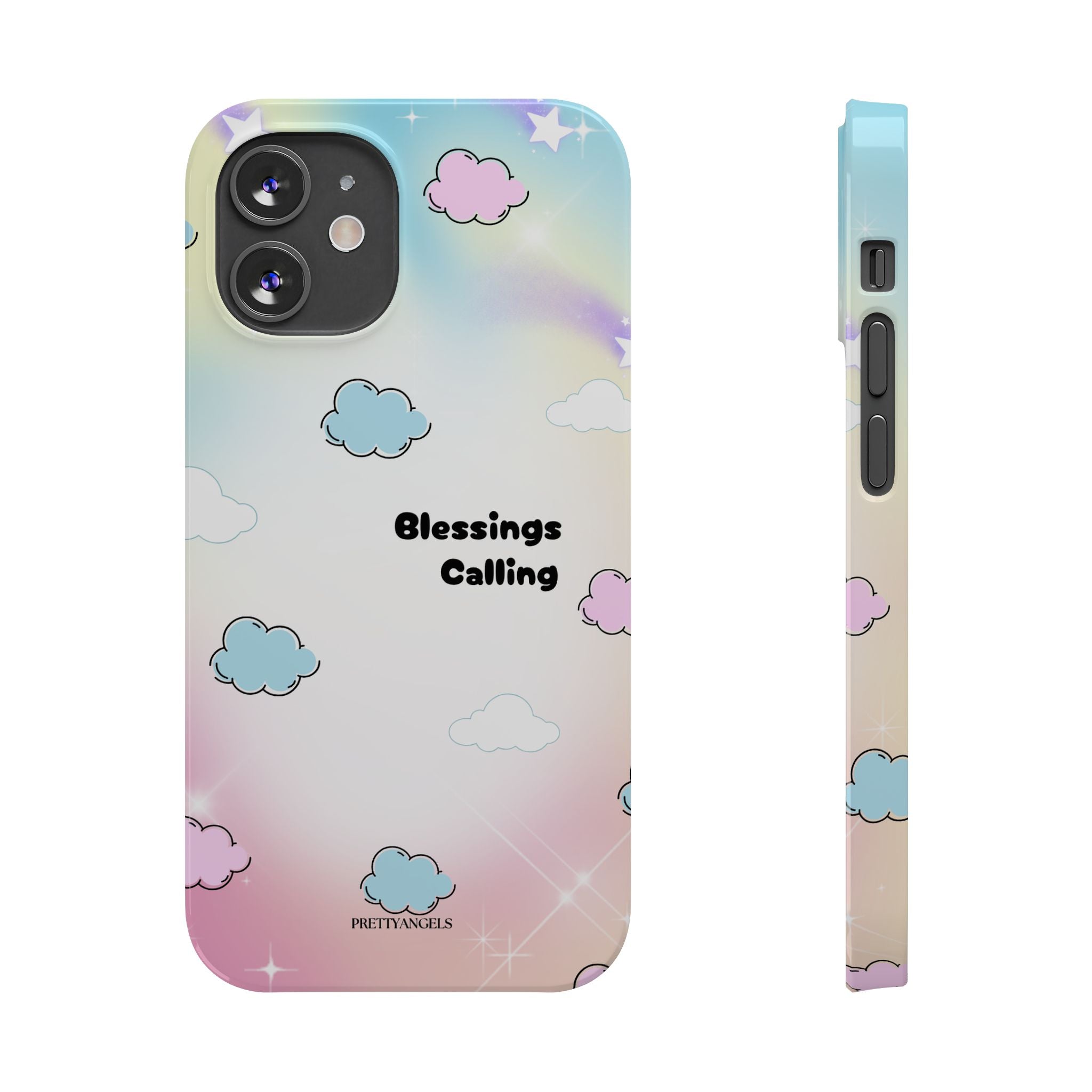 ‘Blessings Calling' Phone Case – Slim Lightweight Ombré Cover with Magical Pastel Clouds for Girly Girls & Faith-Filled Baddies - Cute Cloud Aesthetic, Phone Accessories, Gift for Friends, Pastel Theme Vibes, Cozy Magical Vibes