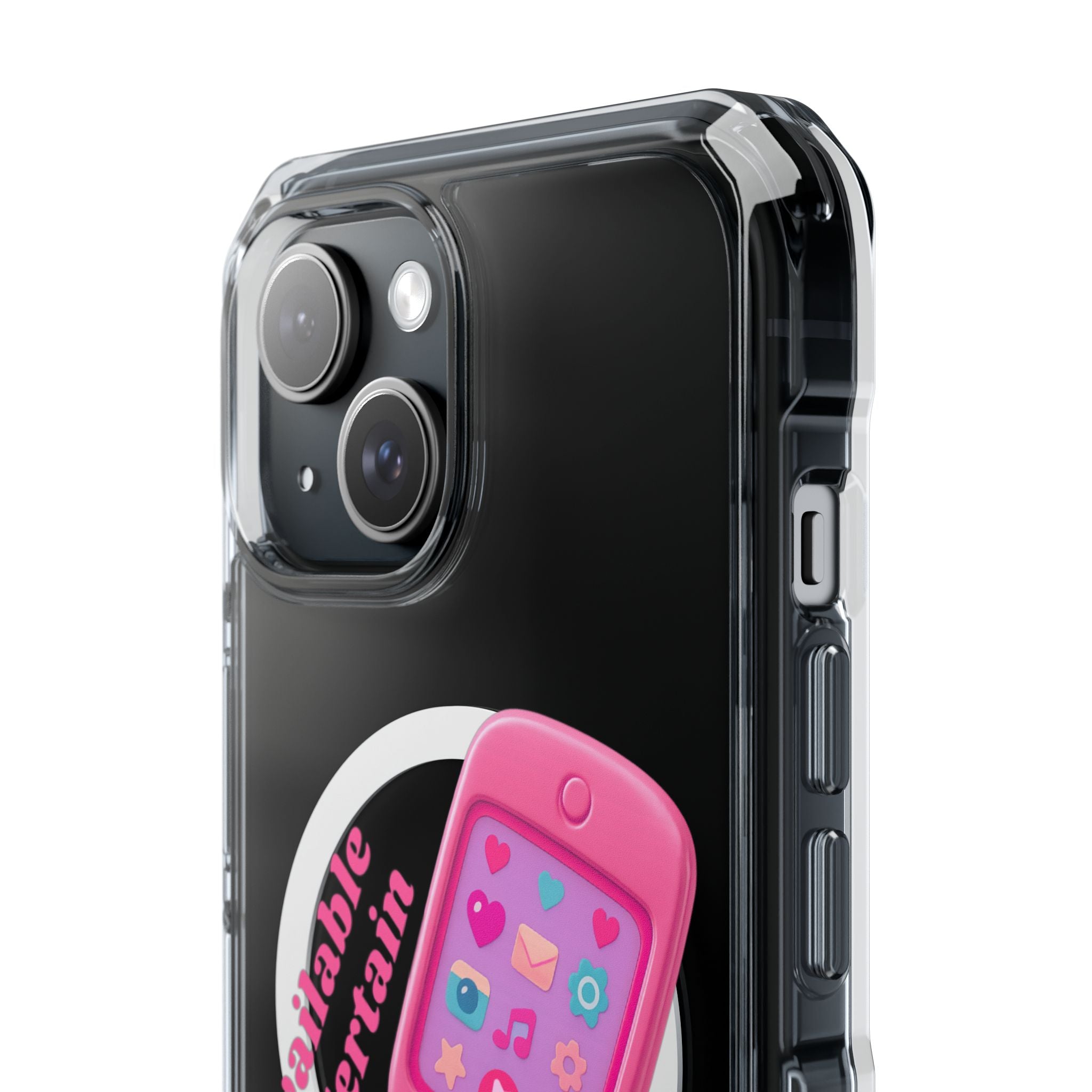 Pink Flip Phone MagSafe Clear Luxe iPhone Case – Barbie Baddie Vibes “Available for Certain Calls Only” Retro Girly Case
