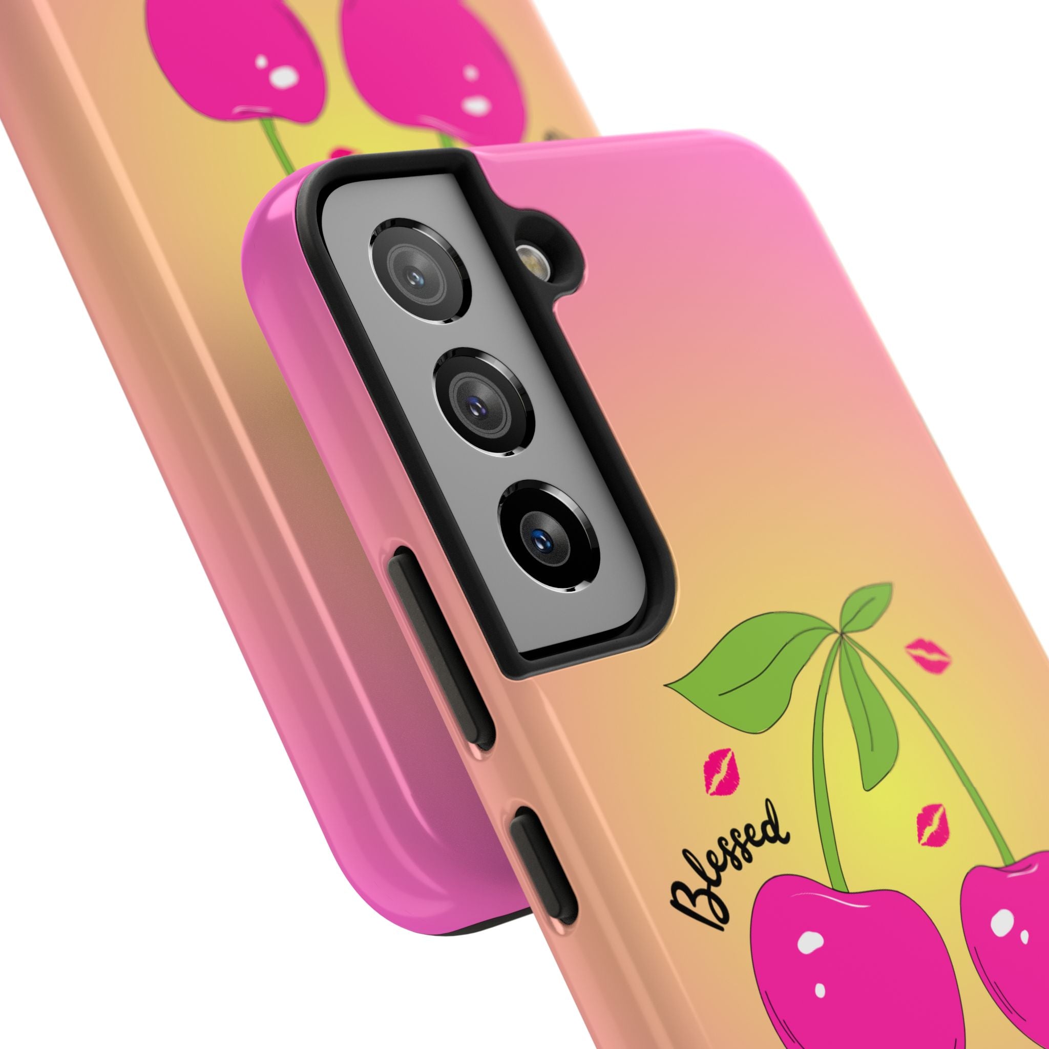 Blessed Baby Sunset Cherry Phone Case — Cute Hot Pink Cherry & Kisses