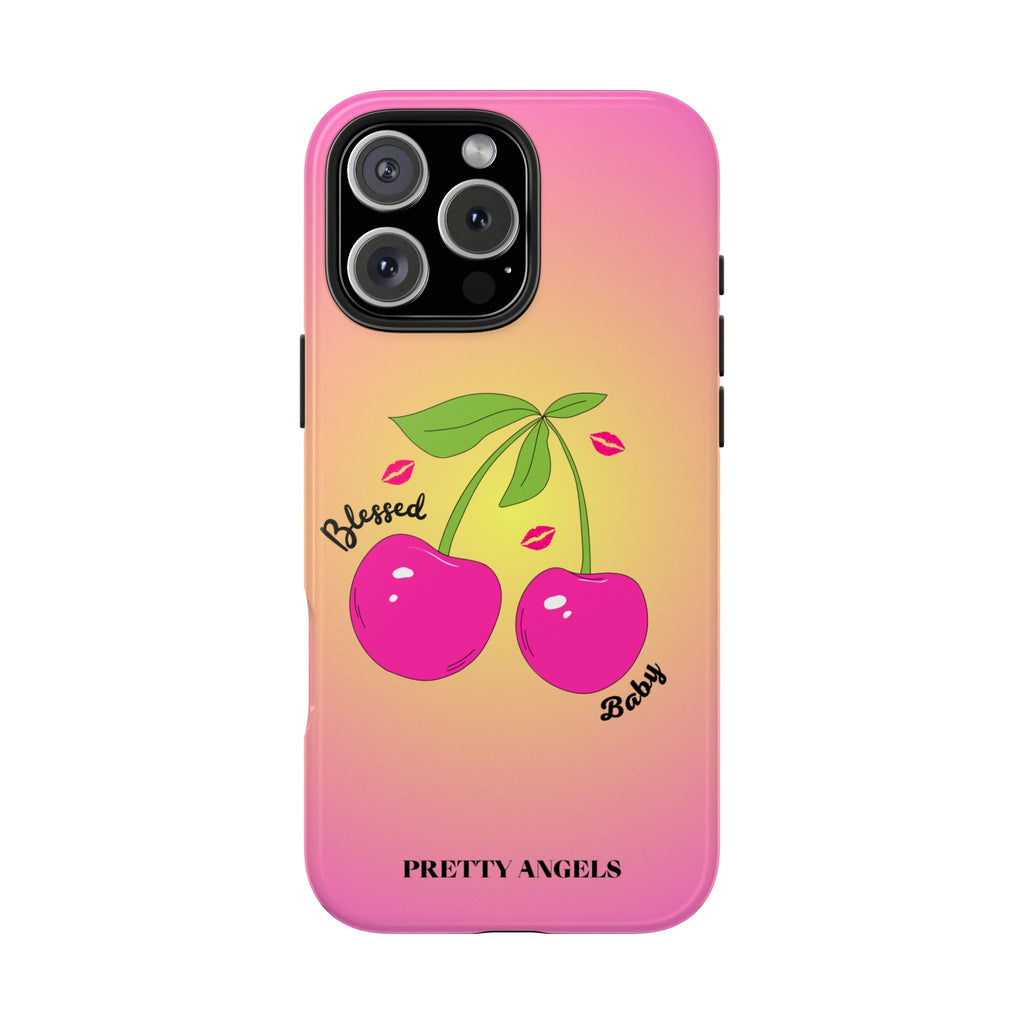 Blessed Baby Sunset Cherry Phone Case — Cute Hot Pink Cherry & Kisses