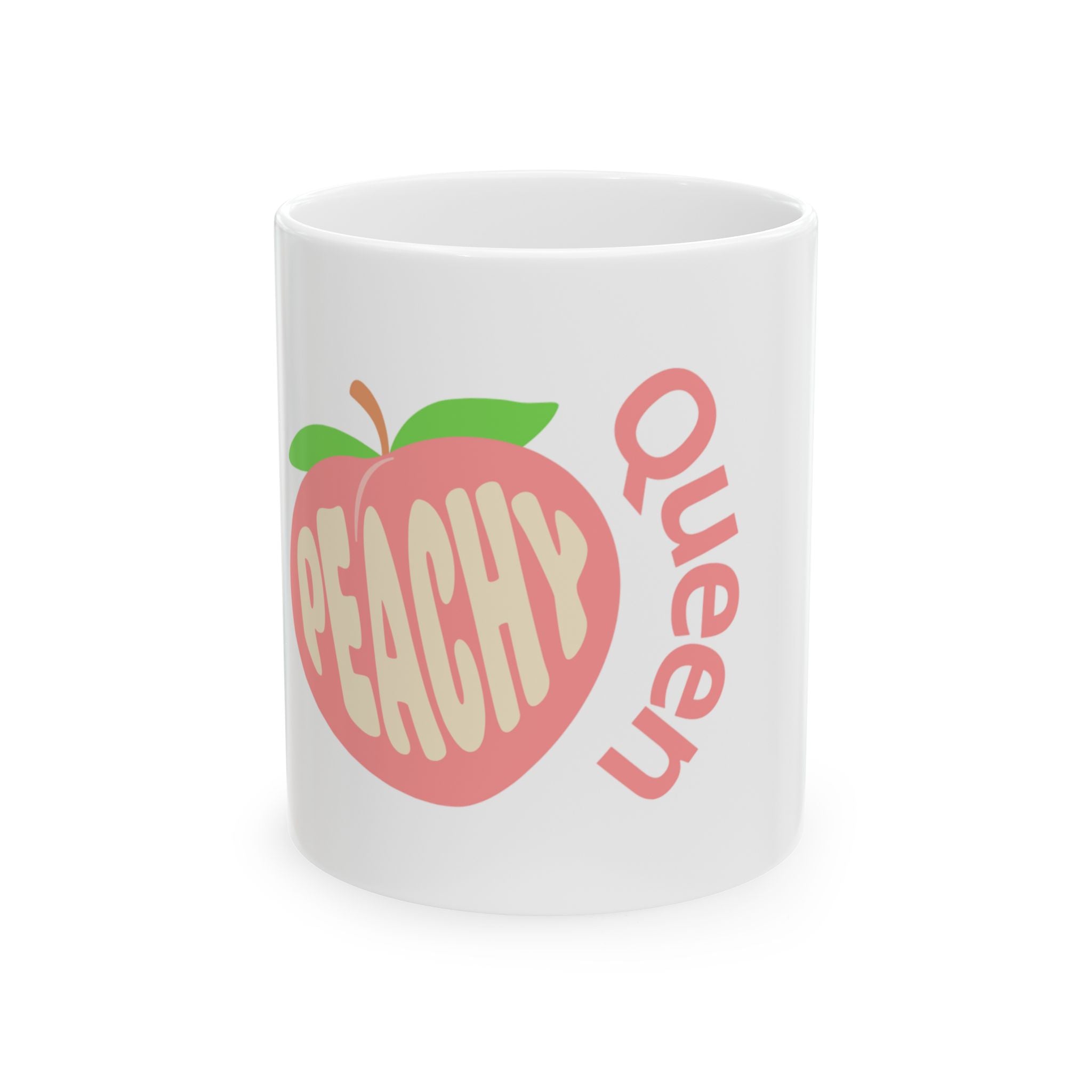 “Peachy Queen” Bubble Letter Ceramic Mug - Cute Peach Aesthetic Mug with Peach Graphic & Empowering Vibes - Girly Ceramic Mug for Rich Confident Baddies | Girly Coffee Lover Gift
