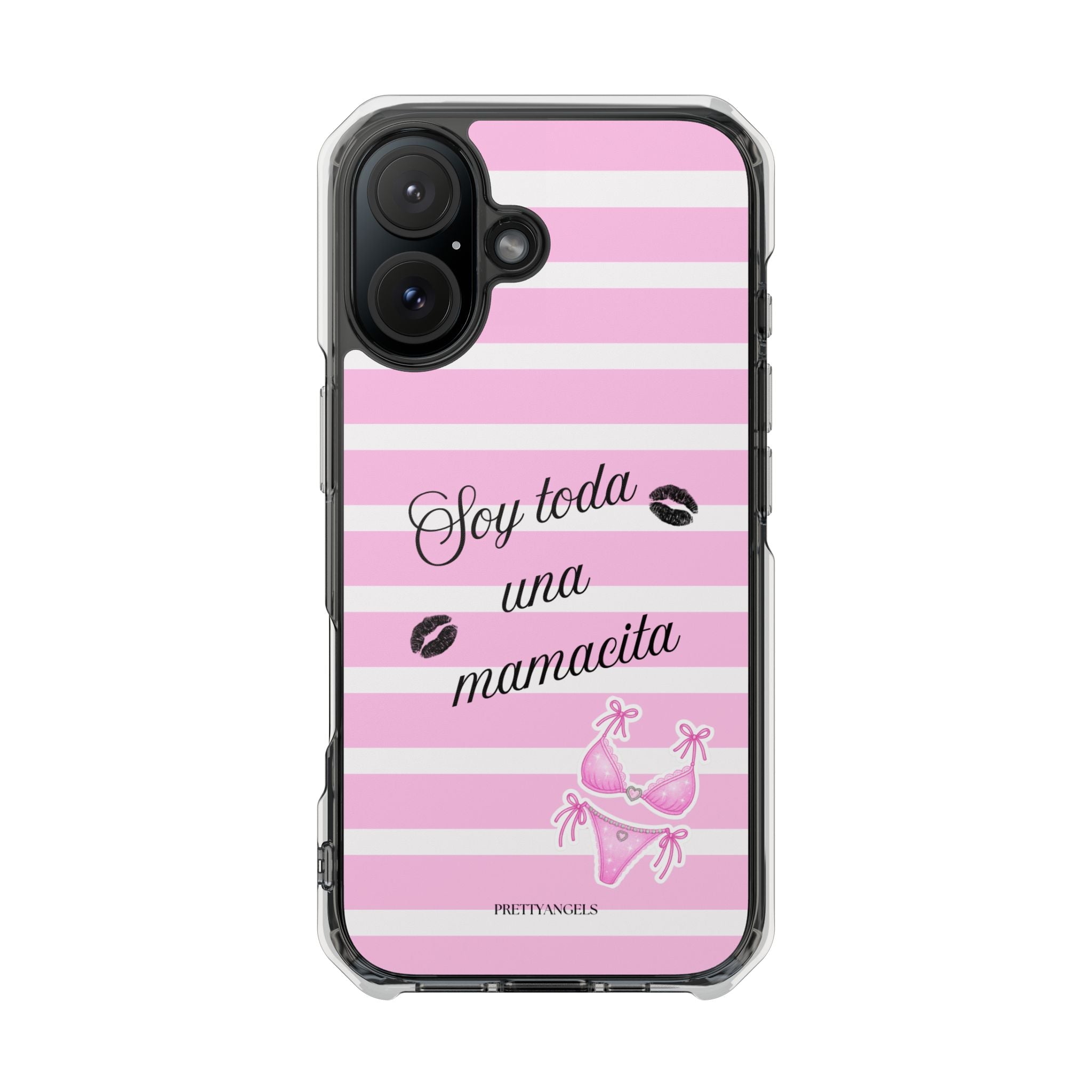 “Soy Toda Una Mamacita” MagSafe Clear Phone Case - Pink & White Striped | Latina Baddie Magnetic Impact Cover