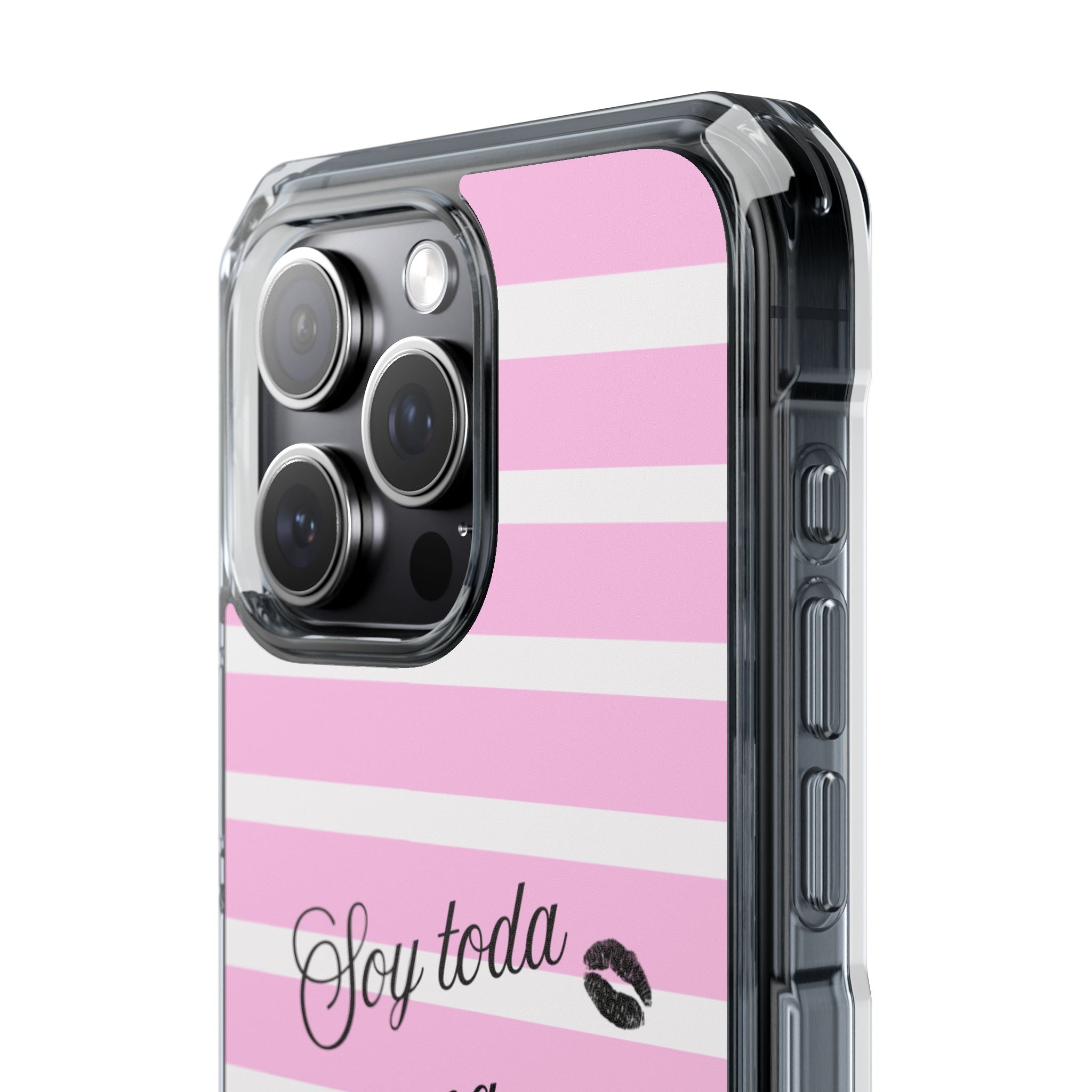 “Soy Toda Una Mamacita” MagSafe Clear Phone Case - Pink & White Striped | Latina Baddie Magnetic Impact Cover
