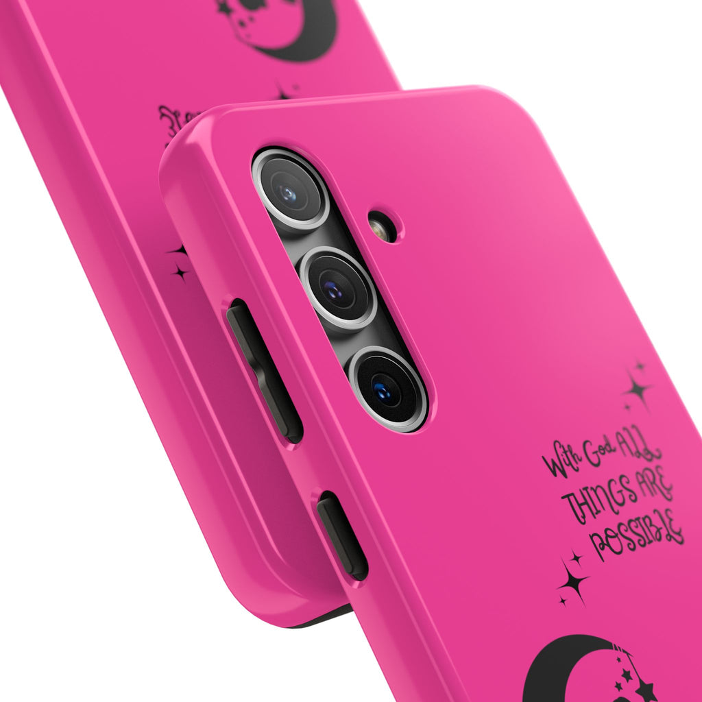 Pink 'With God All Things Are Possible' Fairy Moon Tough Phone Case
