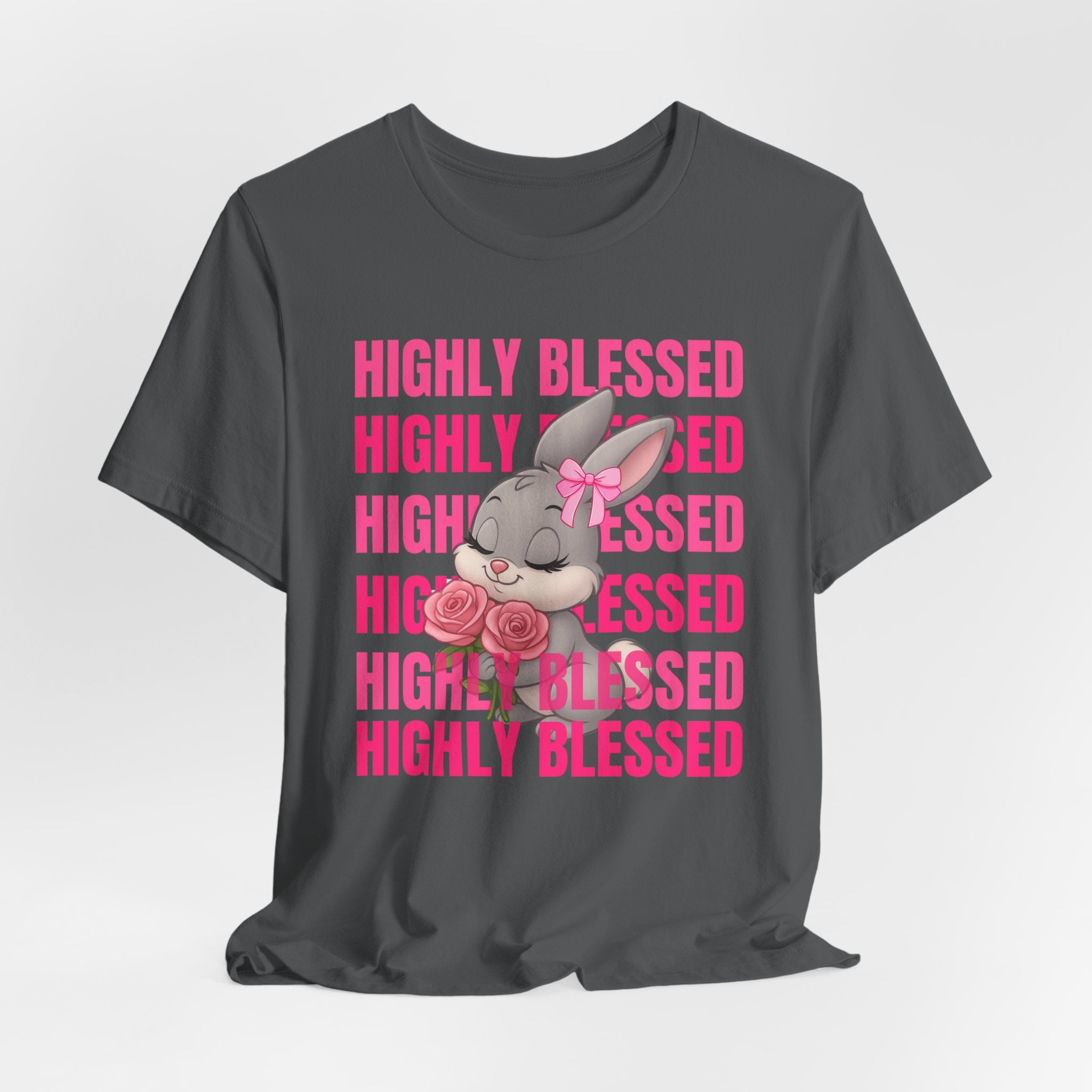 Highly Blessed Bunny T-Shirt – Cute Aesthetic Bunny Tee for Girls | Pink Roses Retro Graphic Shirt | Blessed Girly Tee | Soft Cotton DTF Print
