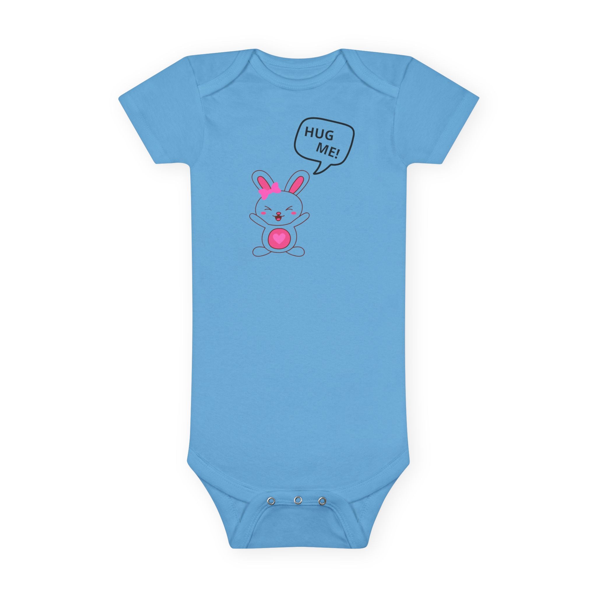 “HUG ME!”™ Whiny Bunny Baby Girl Onesie – Cute Gerber® Cotton Bodysuit with Pink Bow for Glam Baby Gifts