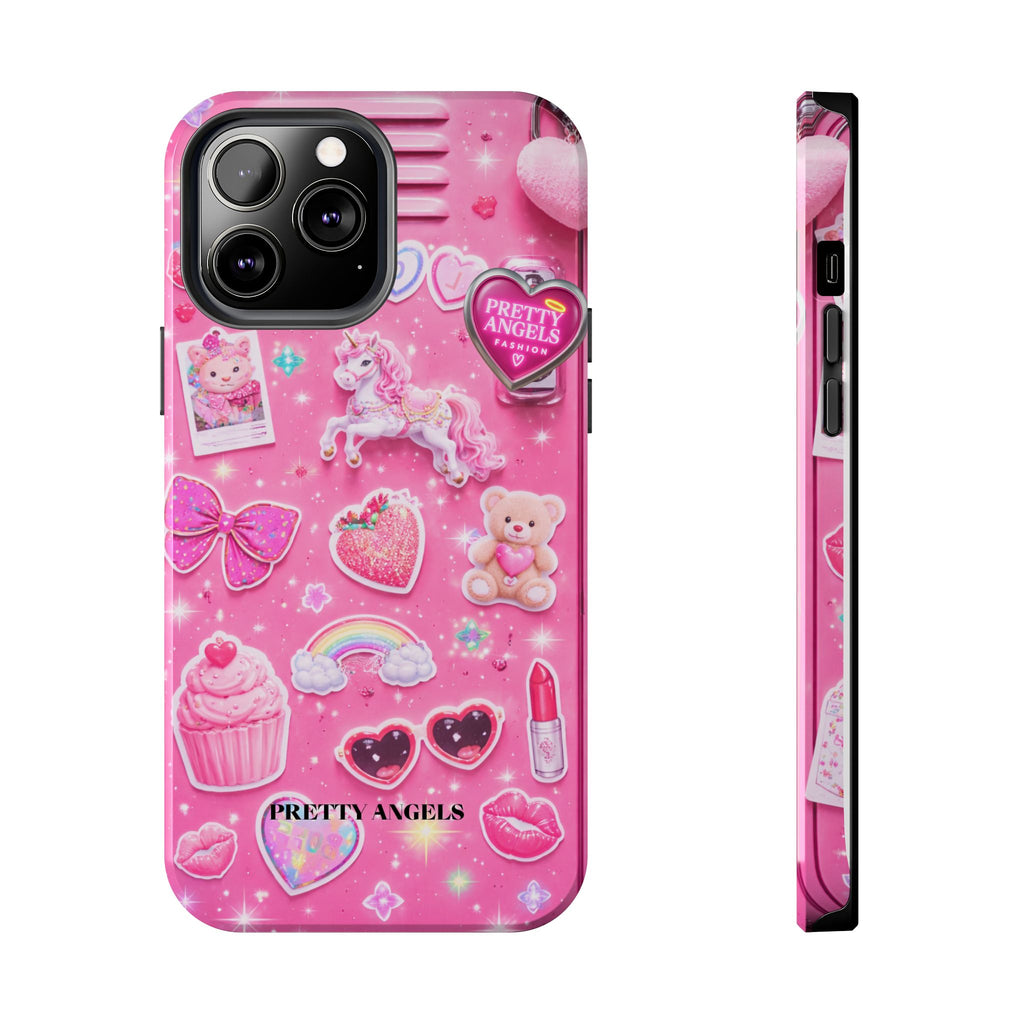 Girly Pink Locker Nostalgia with Hearts & Teddy Bear Tough Phone Case