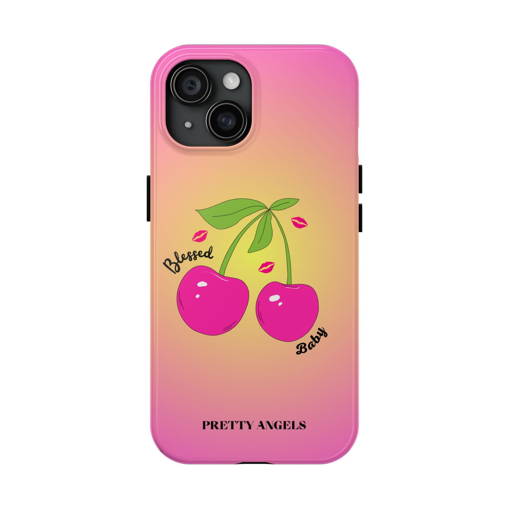 Blessed Baby Sunset Cherry Phone Case — Cute Hot Pink Cherry & Kisses