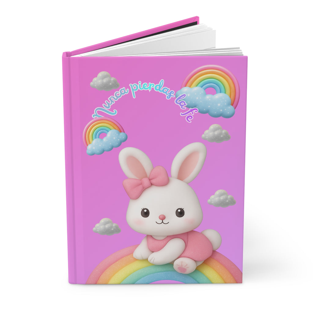 Cute Pastel Bunny Hardcover Journal — "Nunca pierdas la fe"