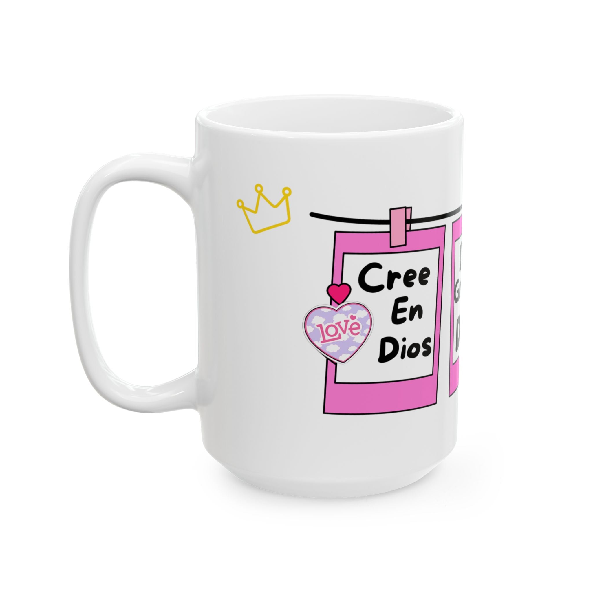 “Confia en Dios” Faith Mug - Girly Pink Frame Mug with Inspirational Spanish Quotes & Crown Details - Cute Luxury Mug for Faithful Baddies