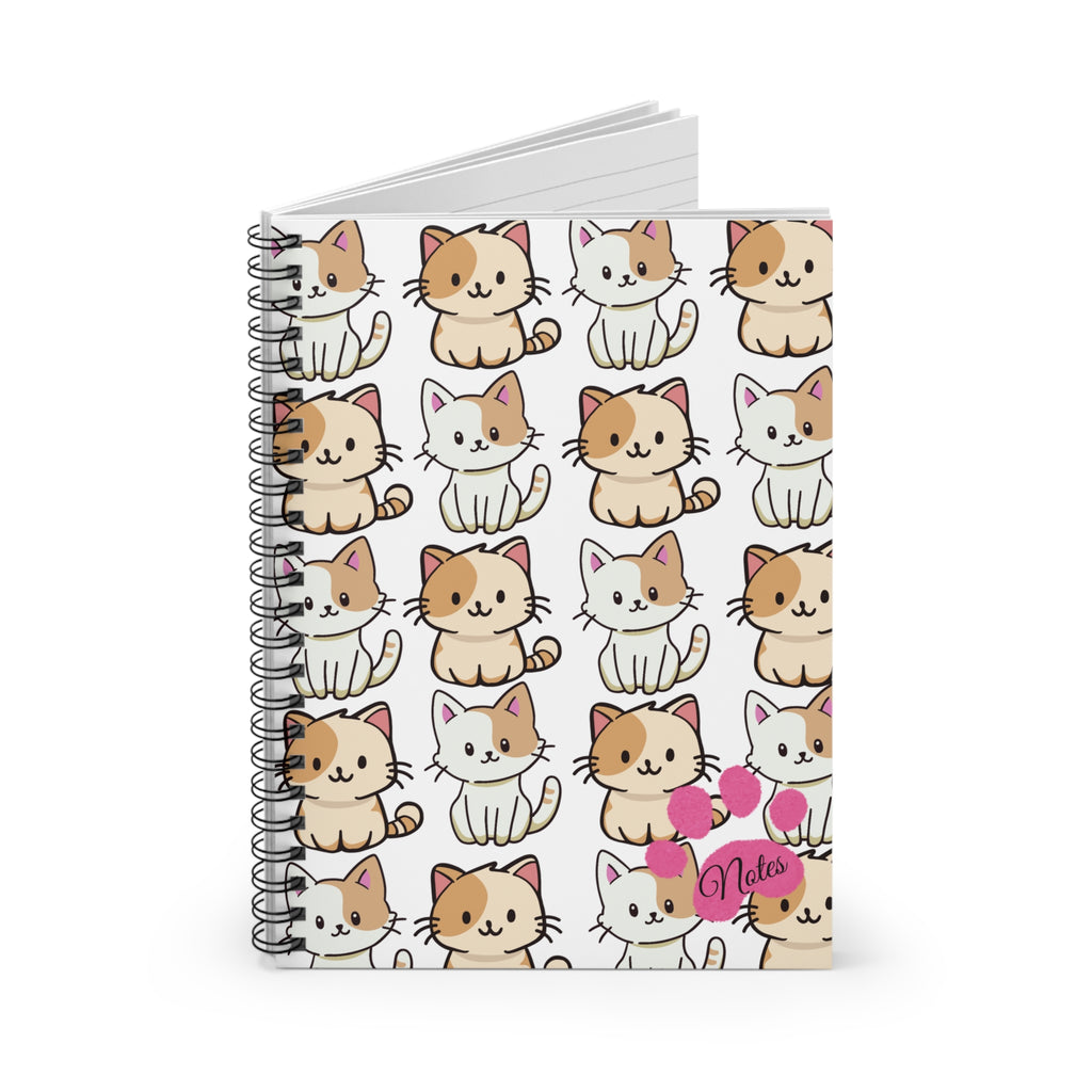 “Luxury Pink Cat Paw Spiral Notebook – Minimalist Chic Journal with Cute Kitty Patterns | Spoiled Rich Girl Stationery”