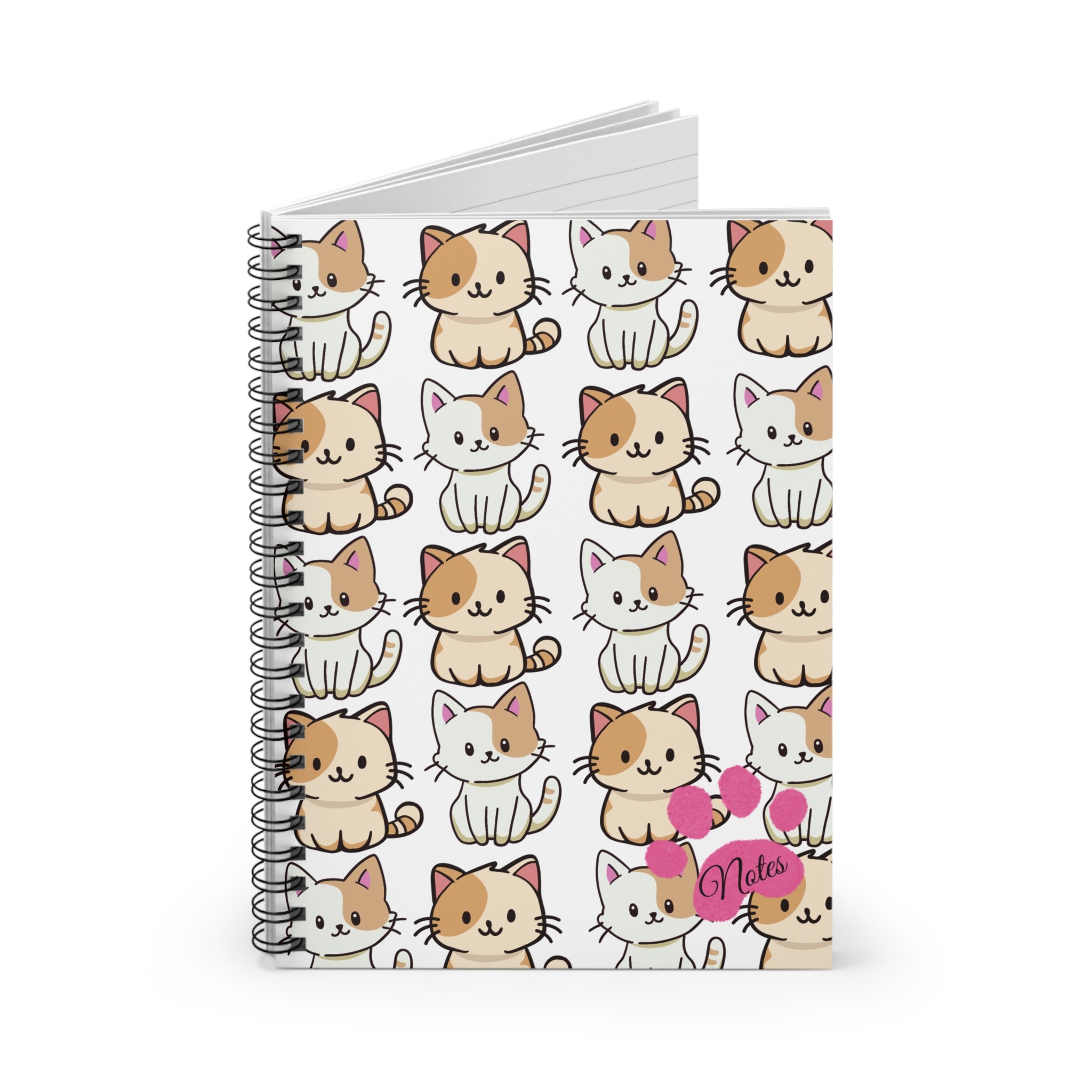 “Luxury Pink Cat Paw Spiral Notebook – Minimalist Chic Journal with Cute Kitty Patterns | Spoiled Rich Girl Stationery”
