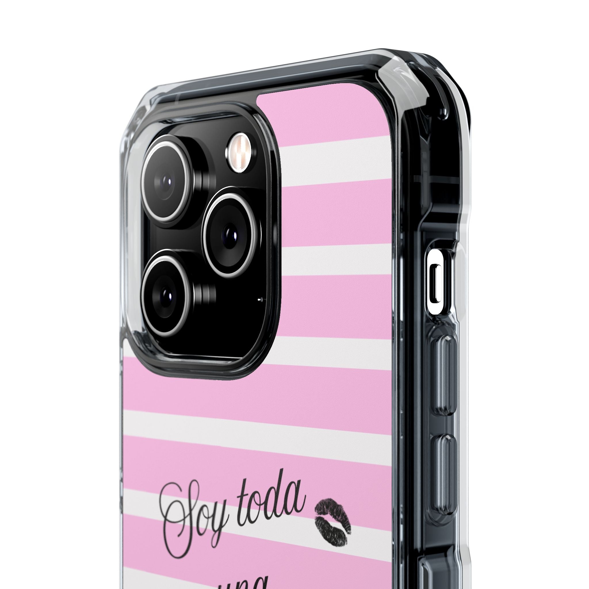 “Soy Toda Una Mamacita” MagSafe Clear Phone Case - Pink & White Striped | Latina Baddie Magnetic Impact Cover