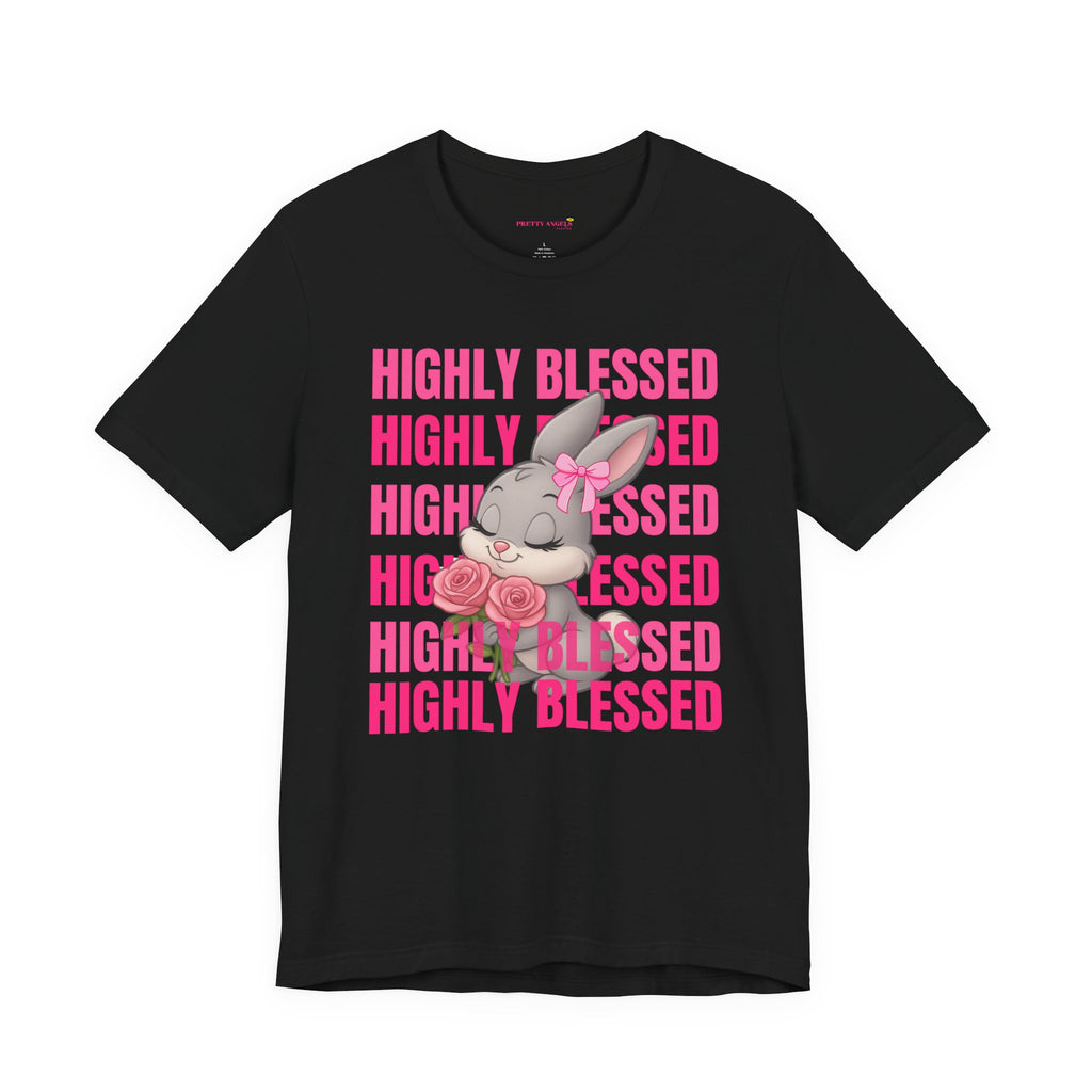 Highly Blessed Bunny T-Shirt – Cute Aesthetic Bunny Tee for Girls | Pink Roses Retro Graphic Shirt | Blessed Girly Tee | Soft Cotton DTF Print