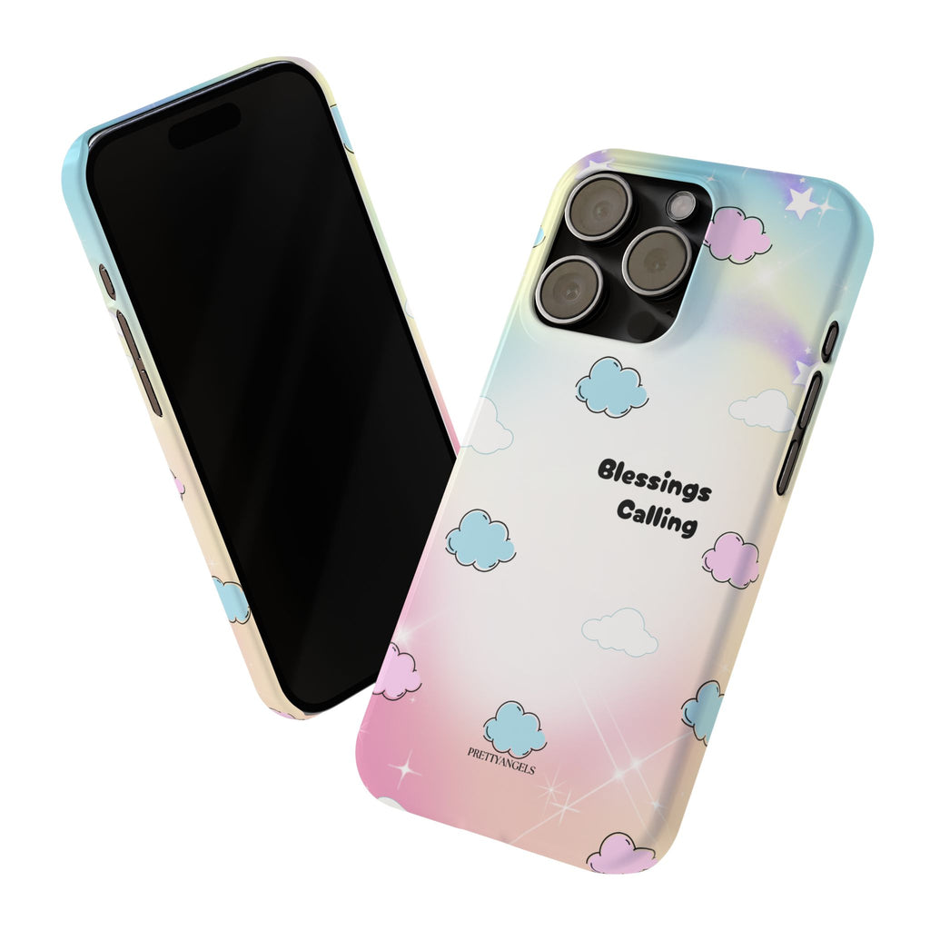 ‘Blessings Calling' Phone Case – Slim Lightweight Ombré Cover with Magical Pastel Clouds for Girly Girls & Faith-Filled Baddies - Cute Cloud Aesthetic, Phone Accessories, Gift for Friends, Pastel Theme Vibes, Cozy Magical Vibes
