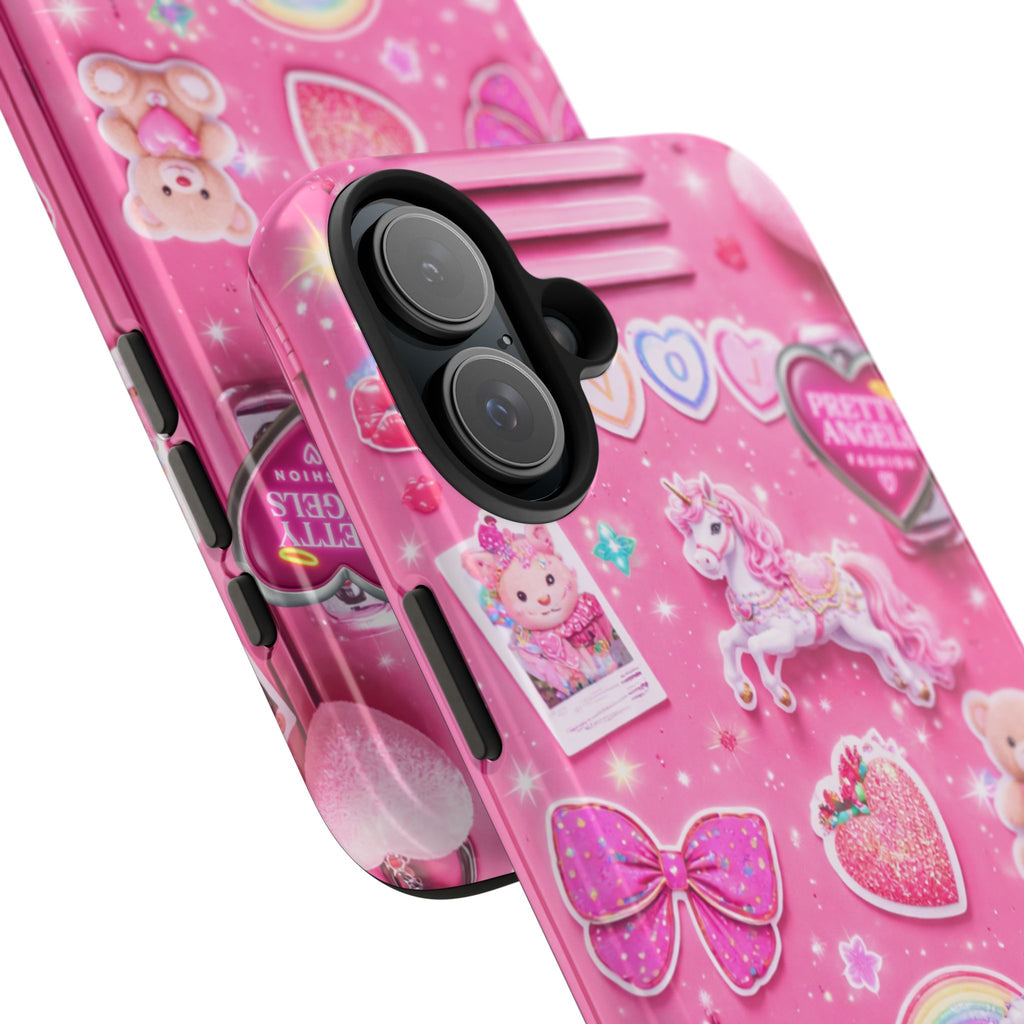 Girly Pink Locker Nostalgia with Hearts & Teddy Bear Tough Phone Case