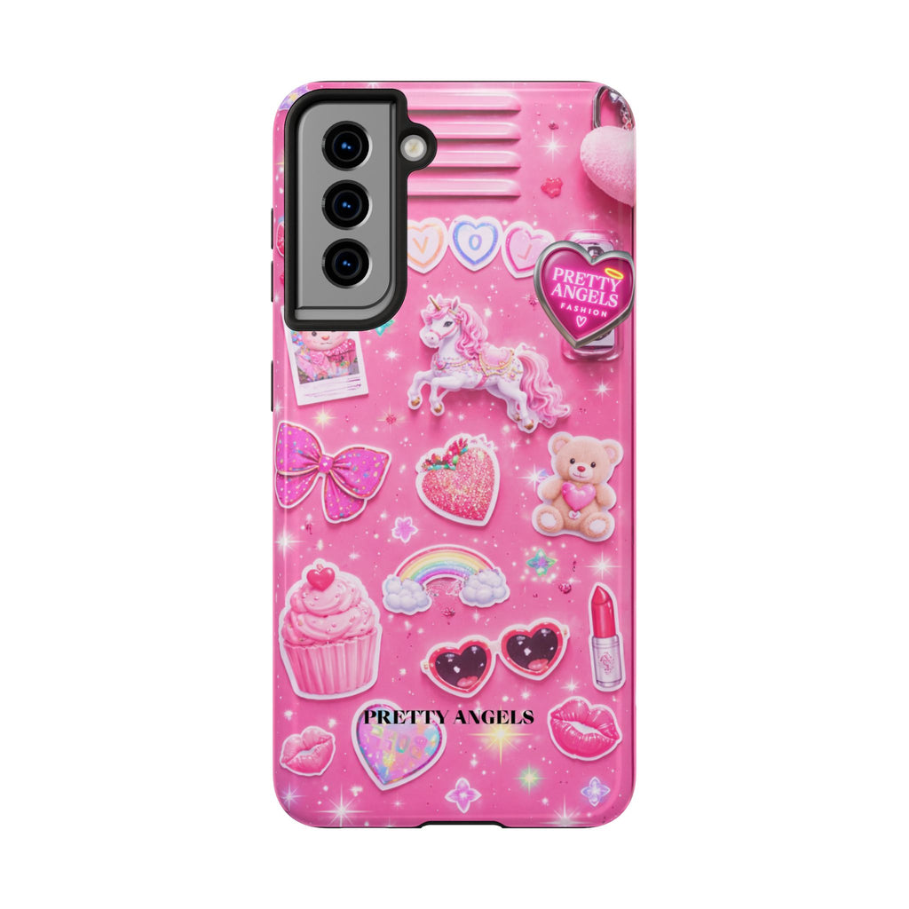 Girly Pink Locker Nostalgia with Hearts & Teddy Bear Tough Phone Case