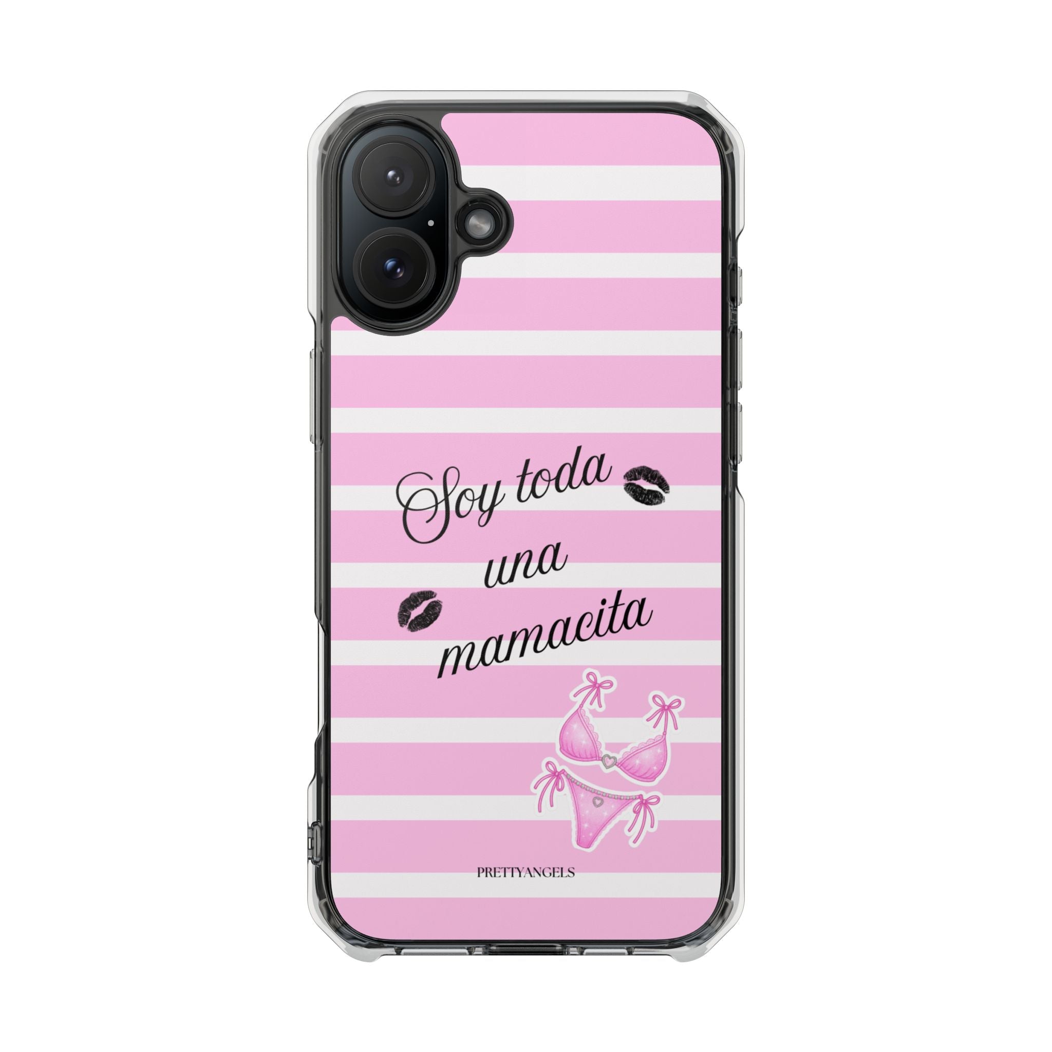 “Soy Toda Una Mamacita” MagSafe Clear Phone Case - Pink & White Striped | Latina Baddie Magnetic Impact Cover