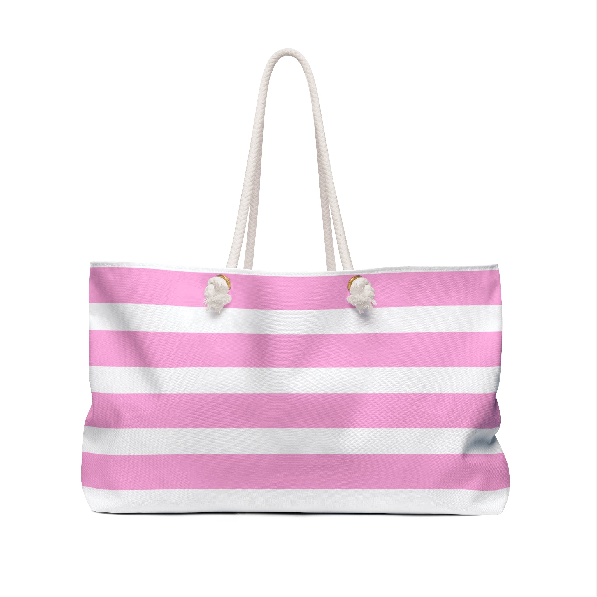 Light Pink Stripped “Be Nice, Be Happy” Weekender Tote - Cute Teddy Bear Aesthetic Travel Bag for Rich Girls
