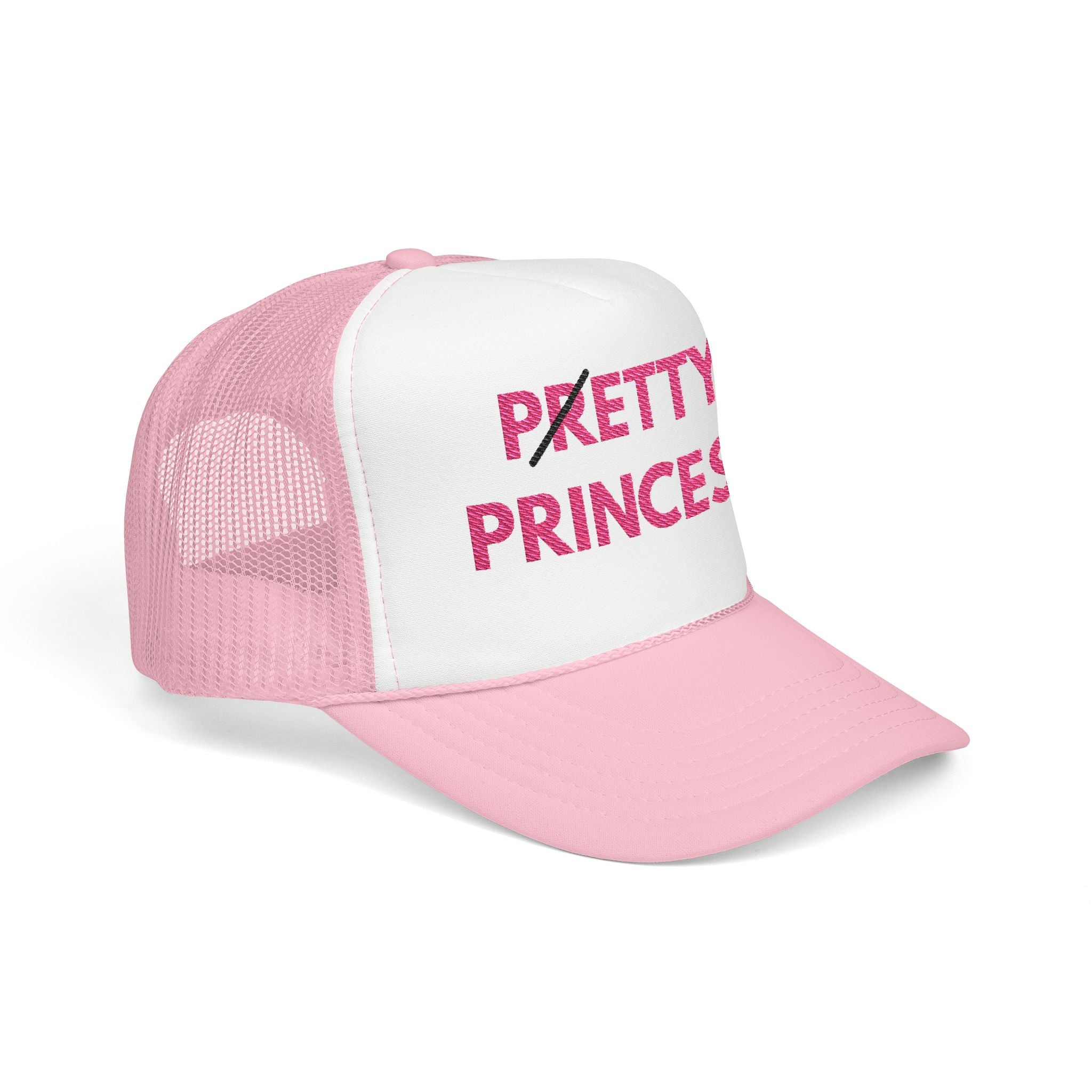Pretty Princess Embroidered Trucker Hat - Aesthetic Pink Foam Hat for Baddie Girls