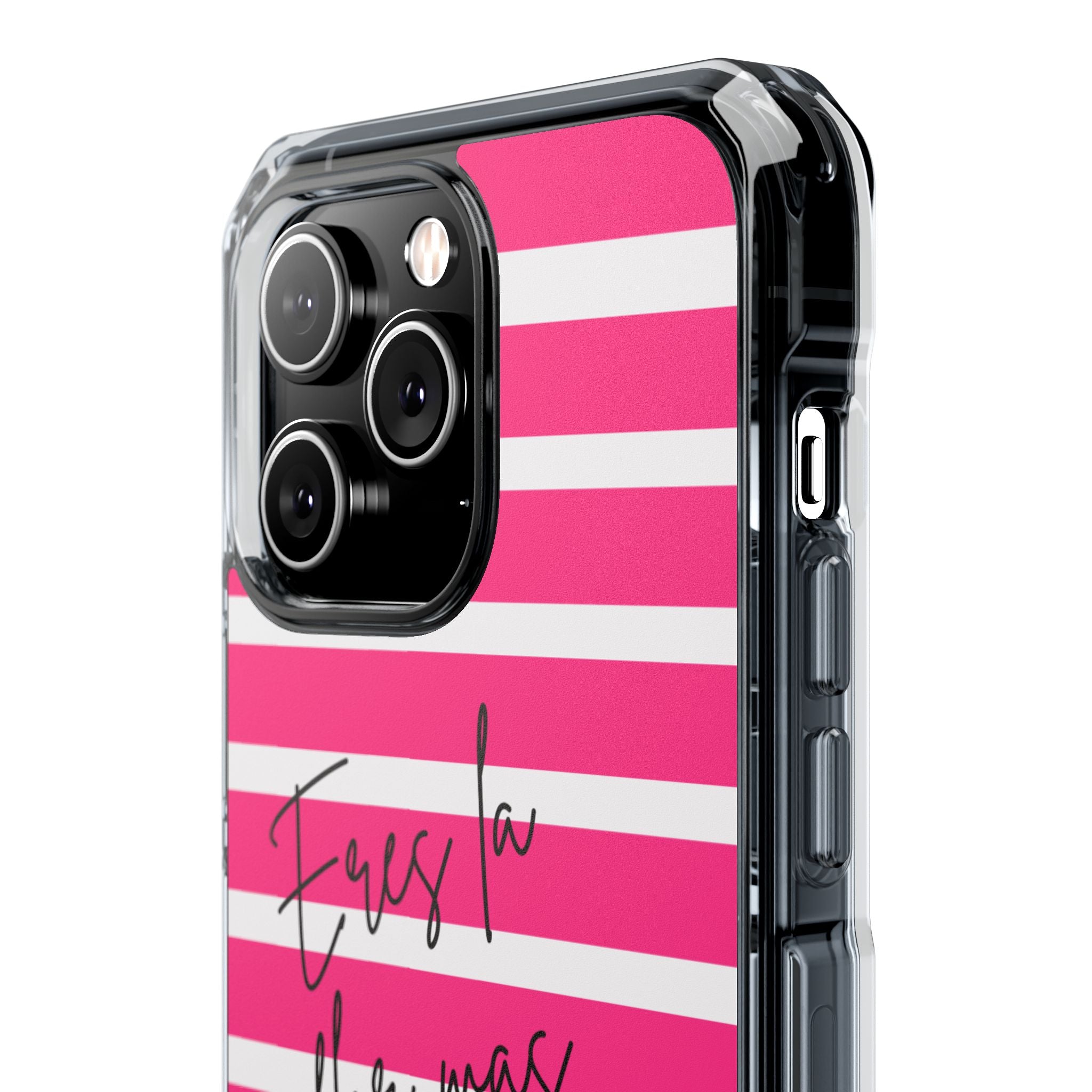 Hot Pink Stripped “Eres La Flor Mas Bonita” MagSafe Clear Phone Case - Barbie Baddie Aesthetic Impact Protection Cover