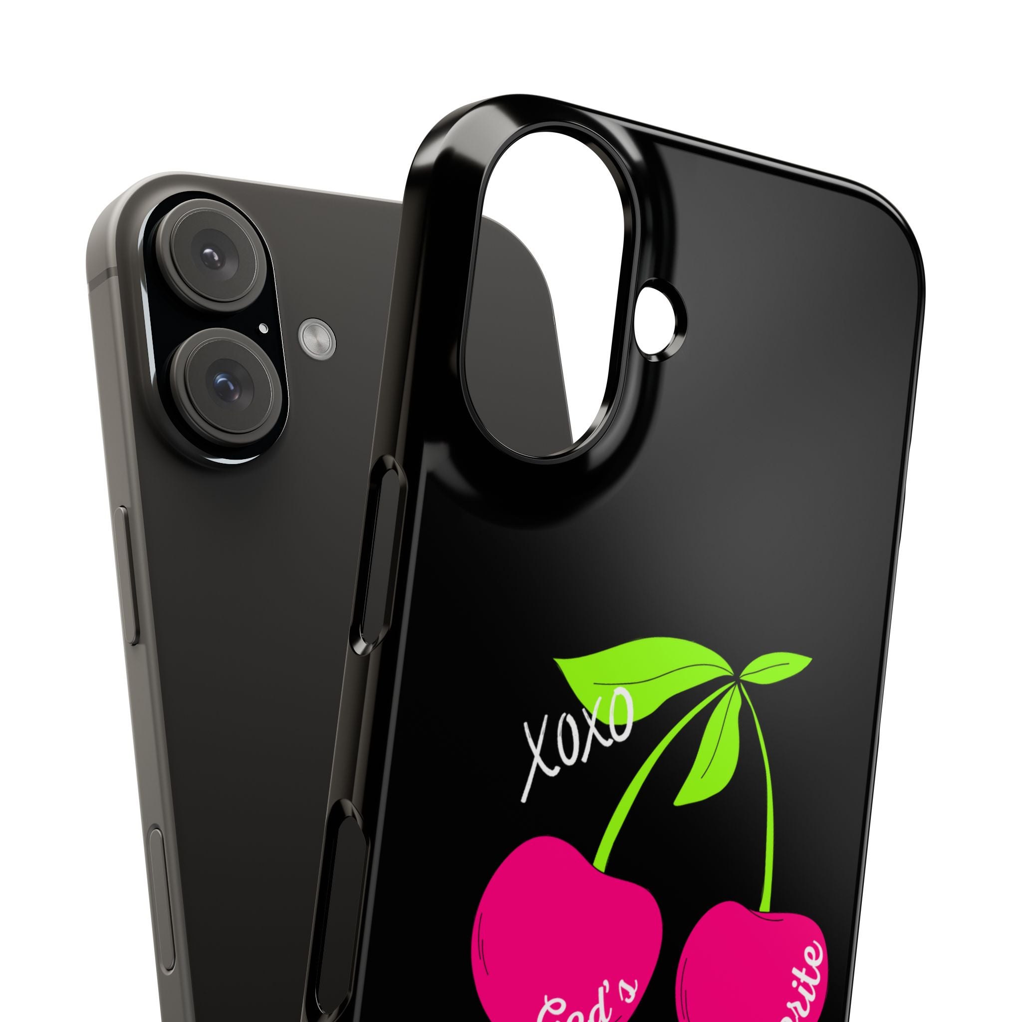 “God’s Favorite Black Slim Phone Case - Lightweight Protective Cover with Hot Pink Cherries for Rich Blessed Baddies”