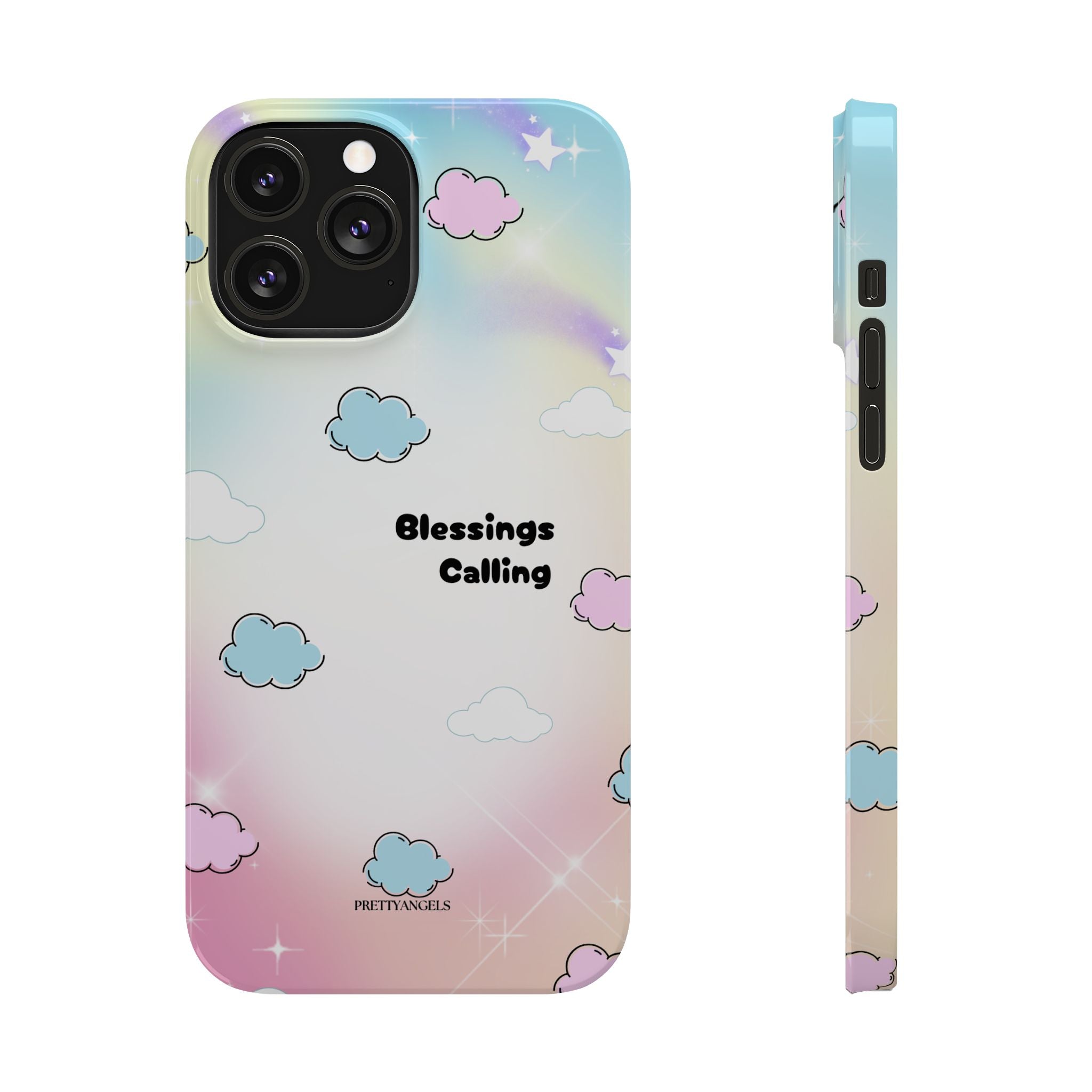 ‘Blessings Calling' Phone Case – Slim Lightweight Ombré Cover with Magical Pastel Clouds for Girly Girls & Faith-Filled Baddies - Cute Cloud Aesthetic, Phone Accessories, Gift for Friends, Pastel Theme Vibes, Cozy Magical Vibes
