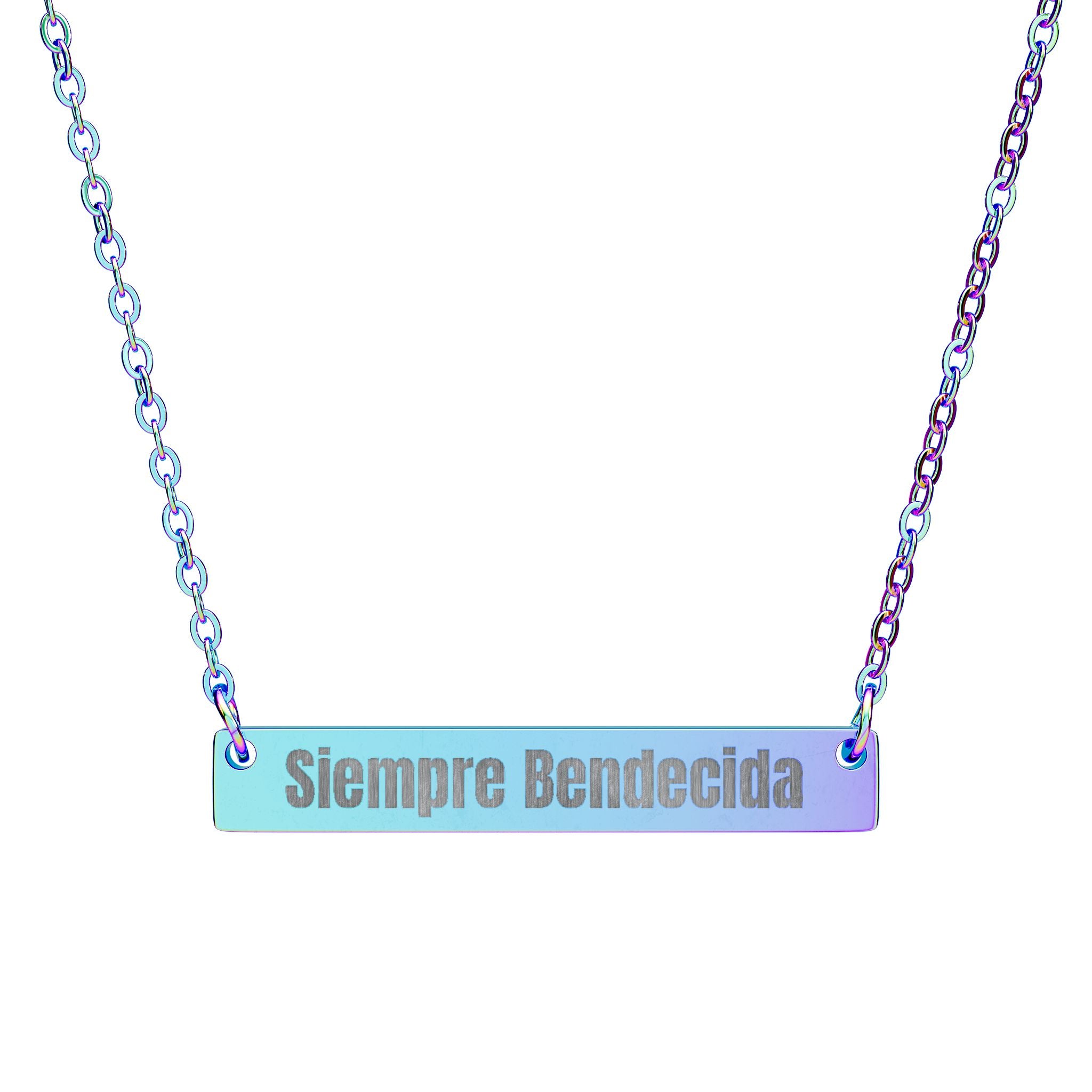 Siempre Bendecida Horizontal Bar Necklace — Engraved Latina Baddie Jewelry